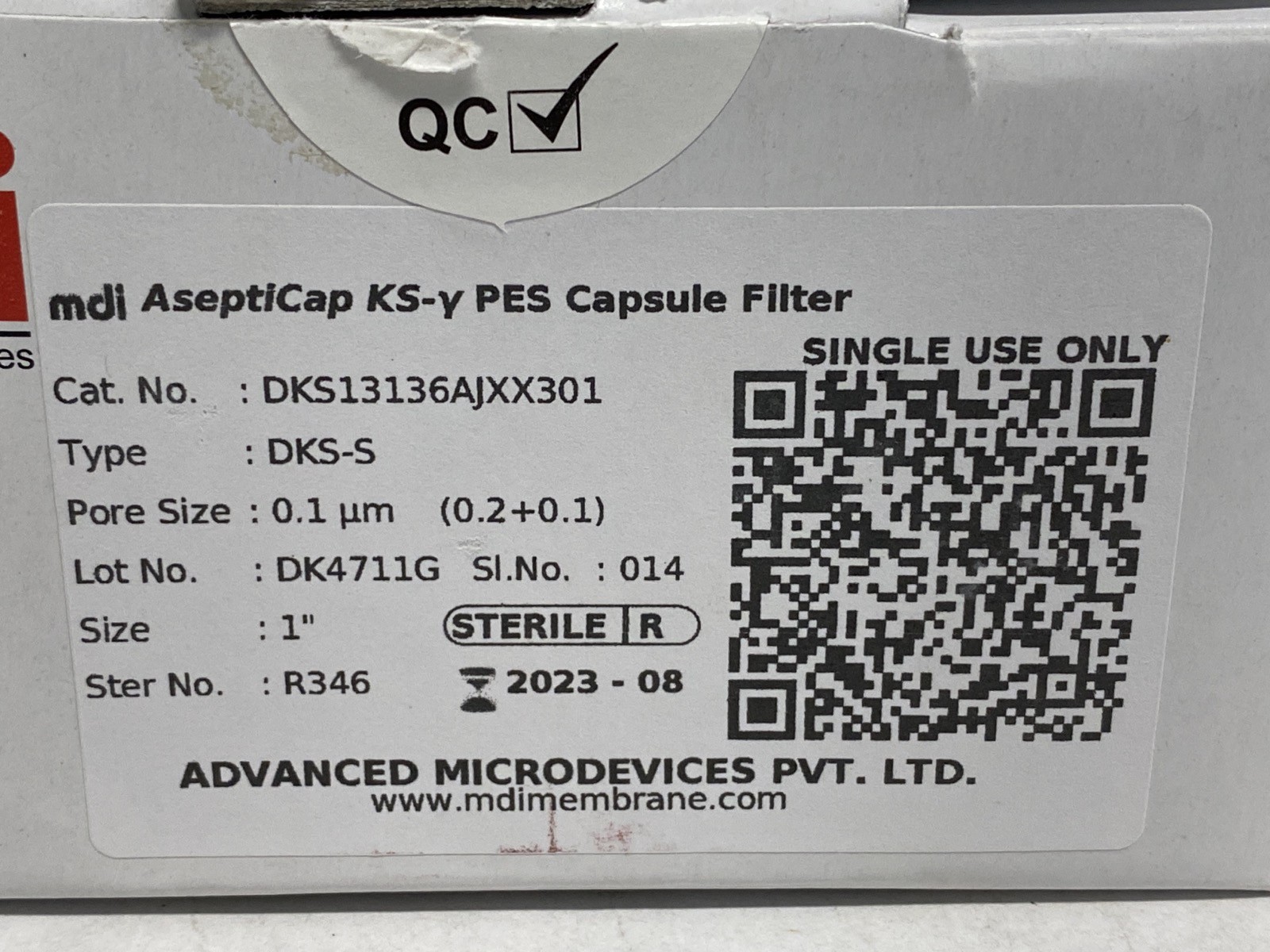 Advanced Microdevices MDI AseptiCap KS-y Capsule Filter 1″ 0.1um DKS13136AJXX301