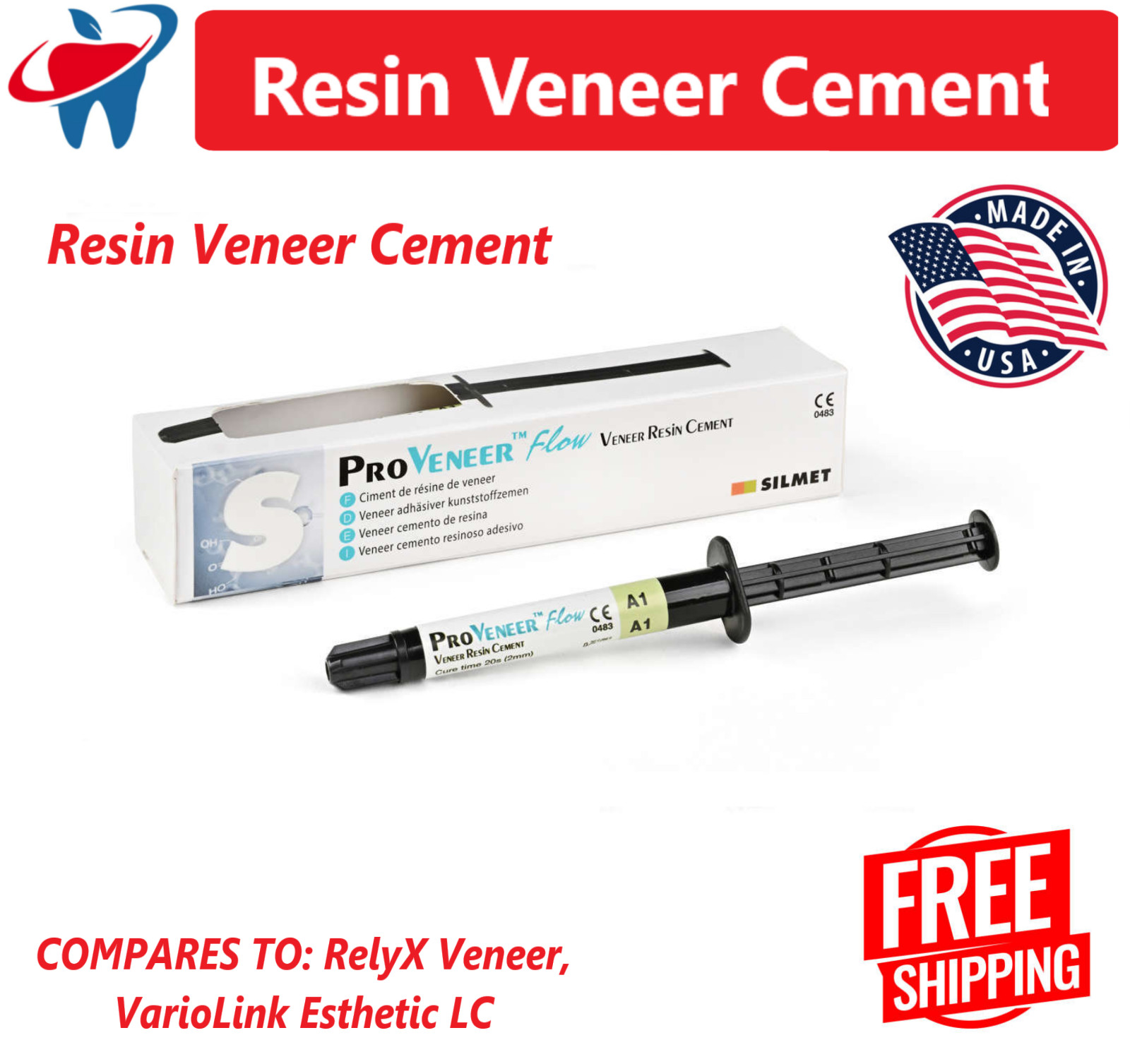 Dental Veneer Cement Resin, Translucent, Shade A1 or A2, 3gm Syringe – Silmet