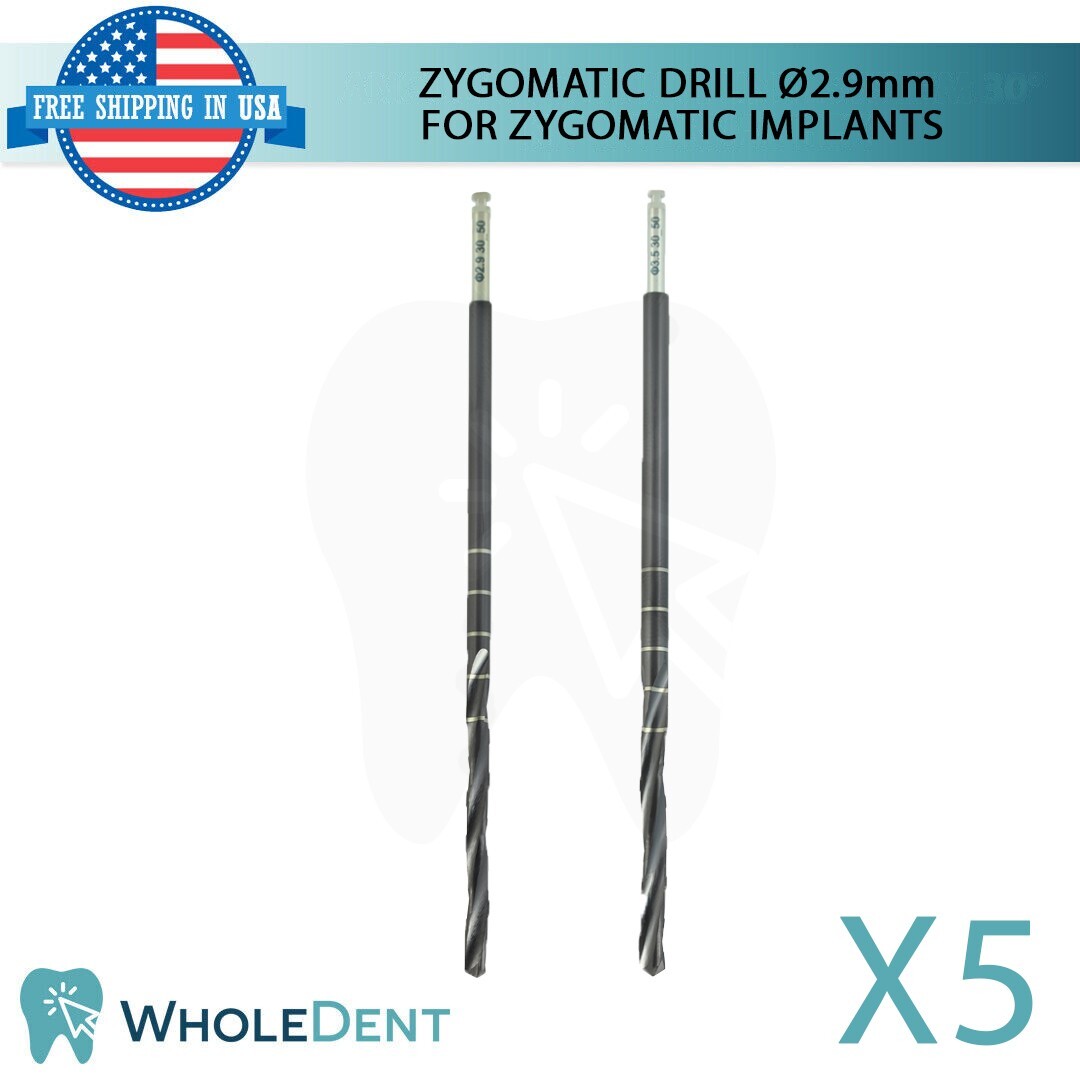 5X Zygomatic Drill Ø2.9mm 54.0mm/81.0 L (Diamond-Like Carbon) coating