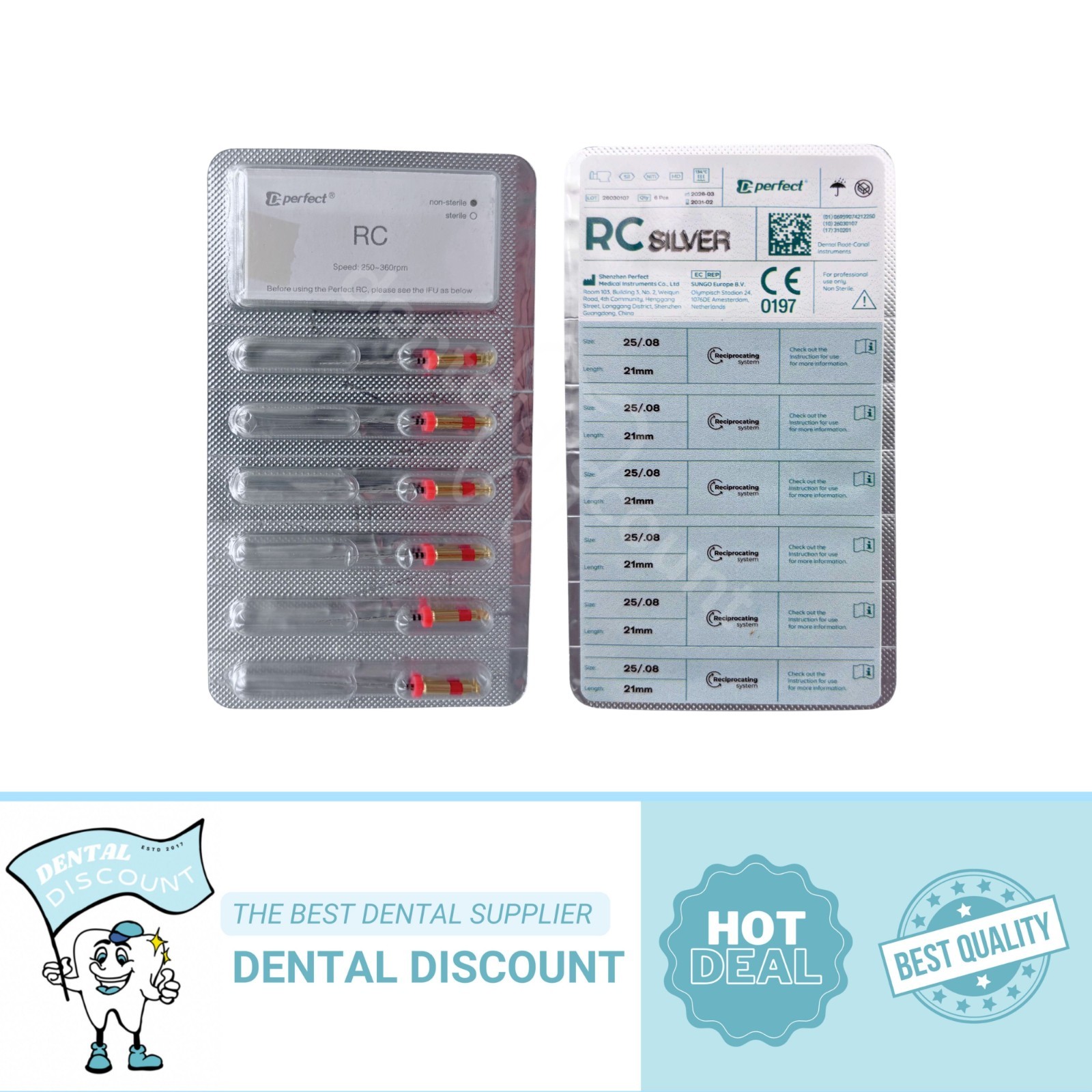 Dental Silver Endodontic Reciprocating NiTi Root Canal Files Rotary 21mm R25 6pc