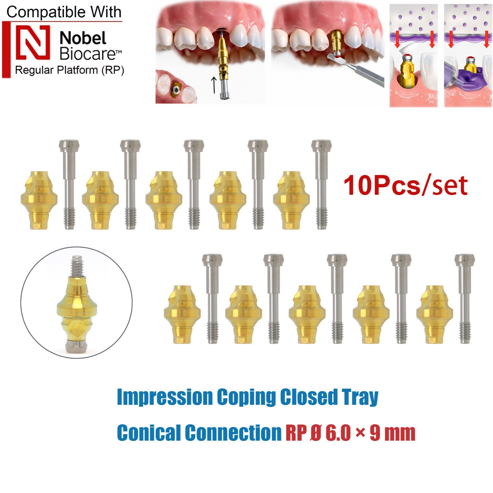 US 10Pcs Impression Transfer Coping Open Closed Tray fits Nobel Active NP RP Hex