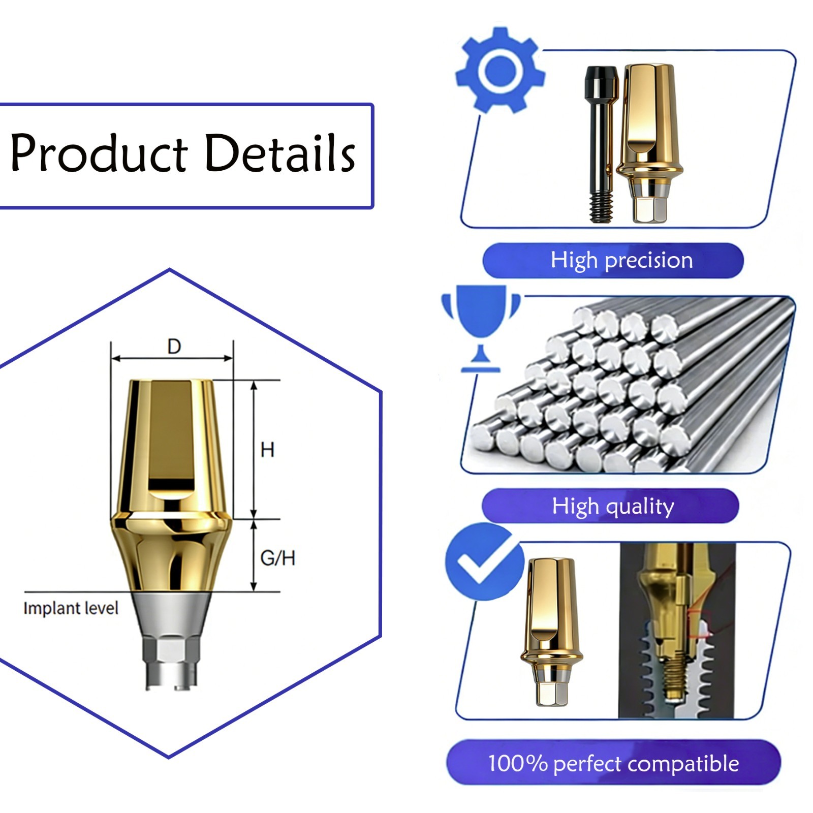 Dental Titanium Cemented straight abutment fits to Osstem Hiossen Mini Regular