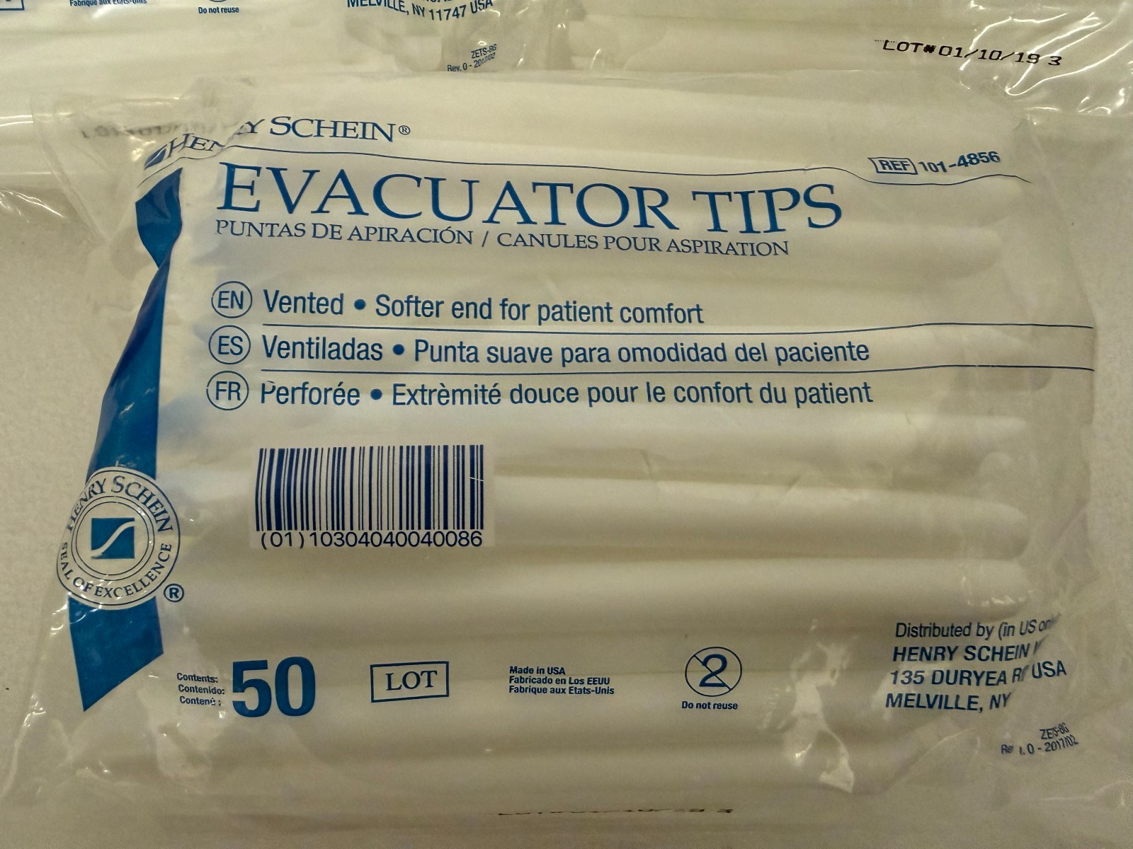 LOT (3) Henry Schein Evacuator Tips Vented 50ct/Bag Ref 101-4856