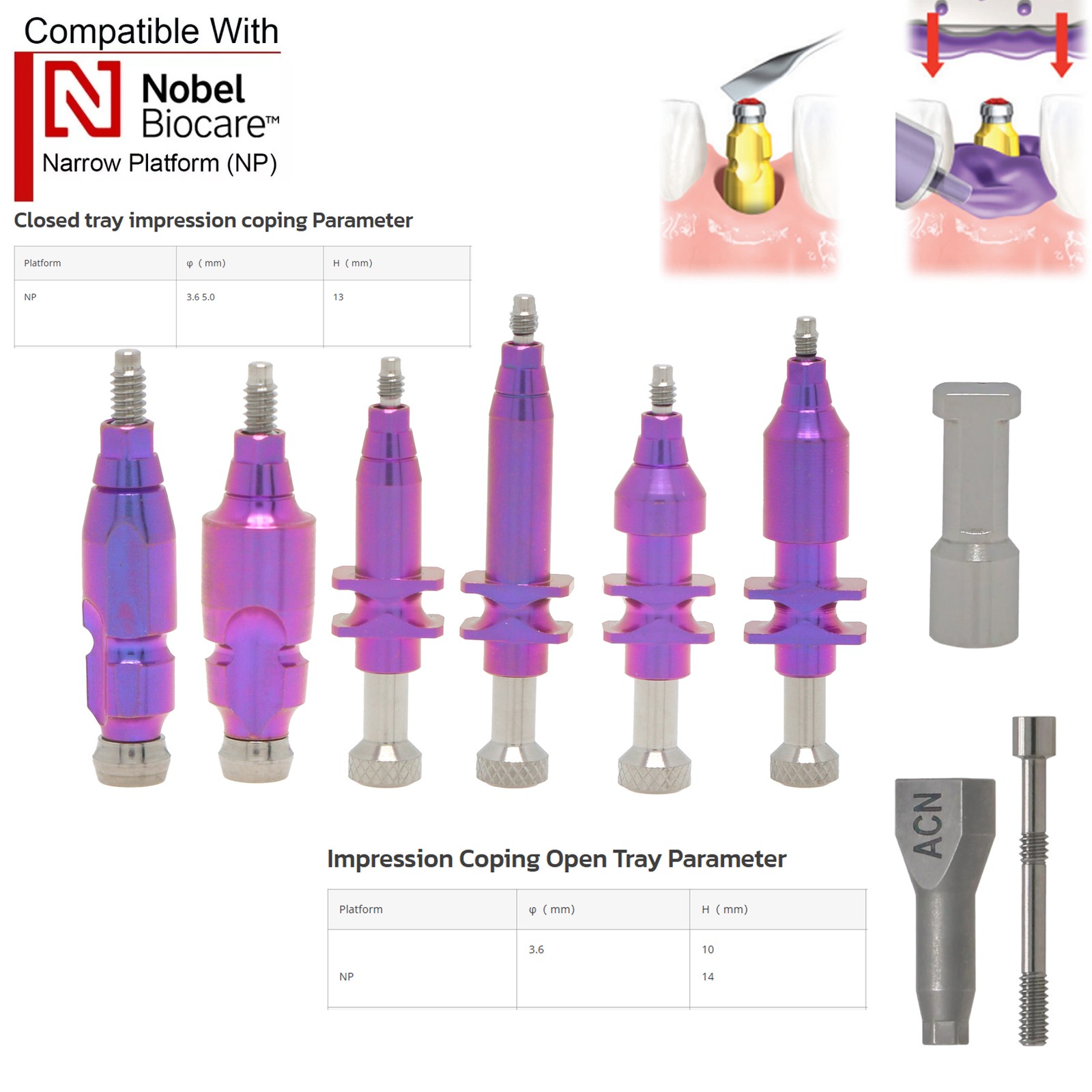 US Implant Nobel Biocare Hex Healing/Impression Coping/ScanBody/Locator Abutment