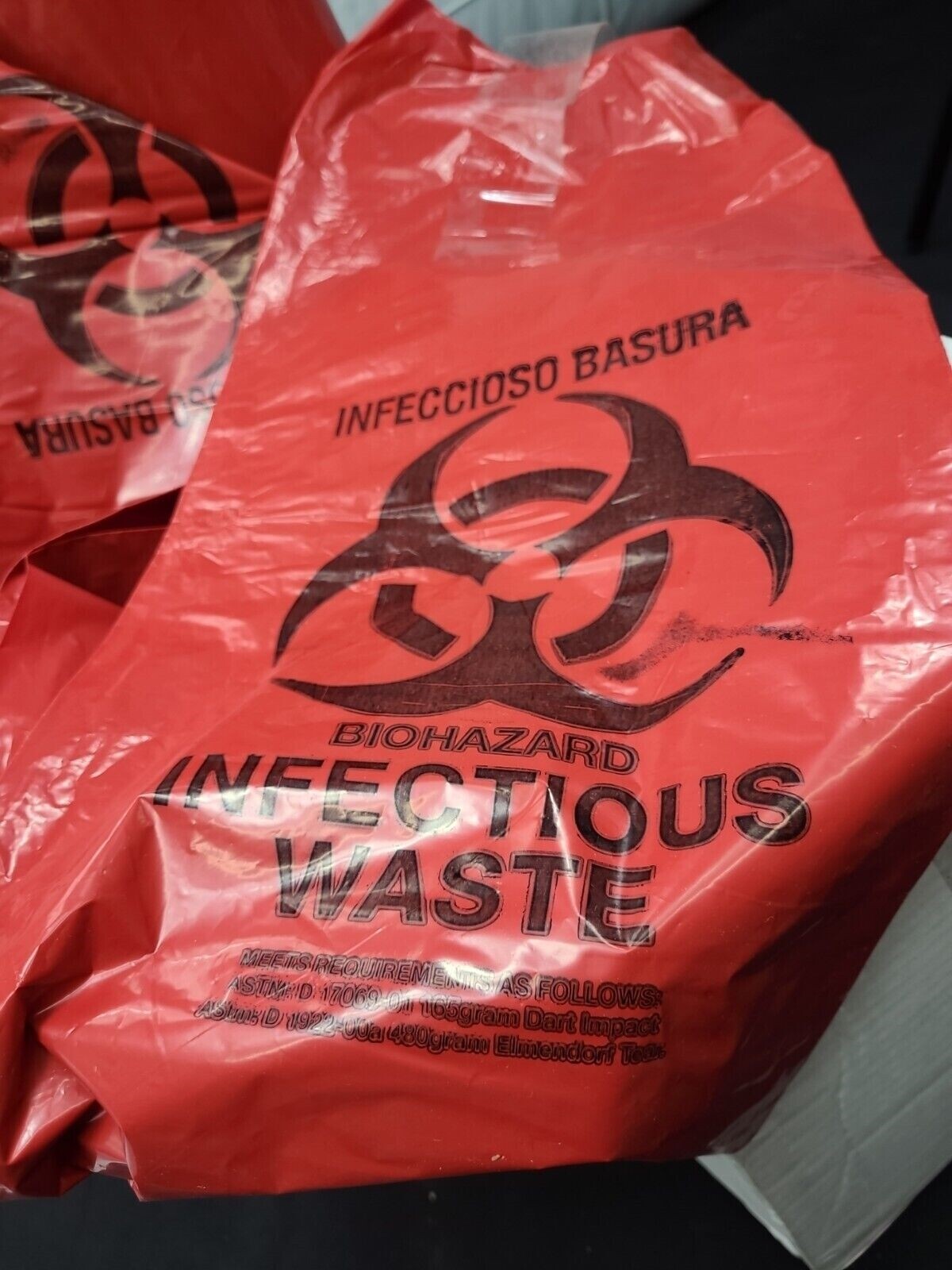 RED HAZARDOUS WASTE BAGS 40-45 Gal- 60CT Roll (PXR46) 40×46 1.7 MIL EXP 5/2061