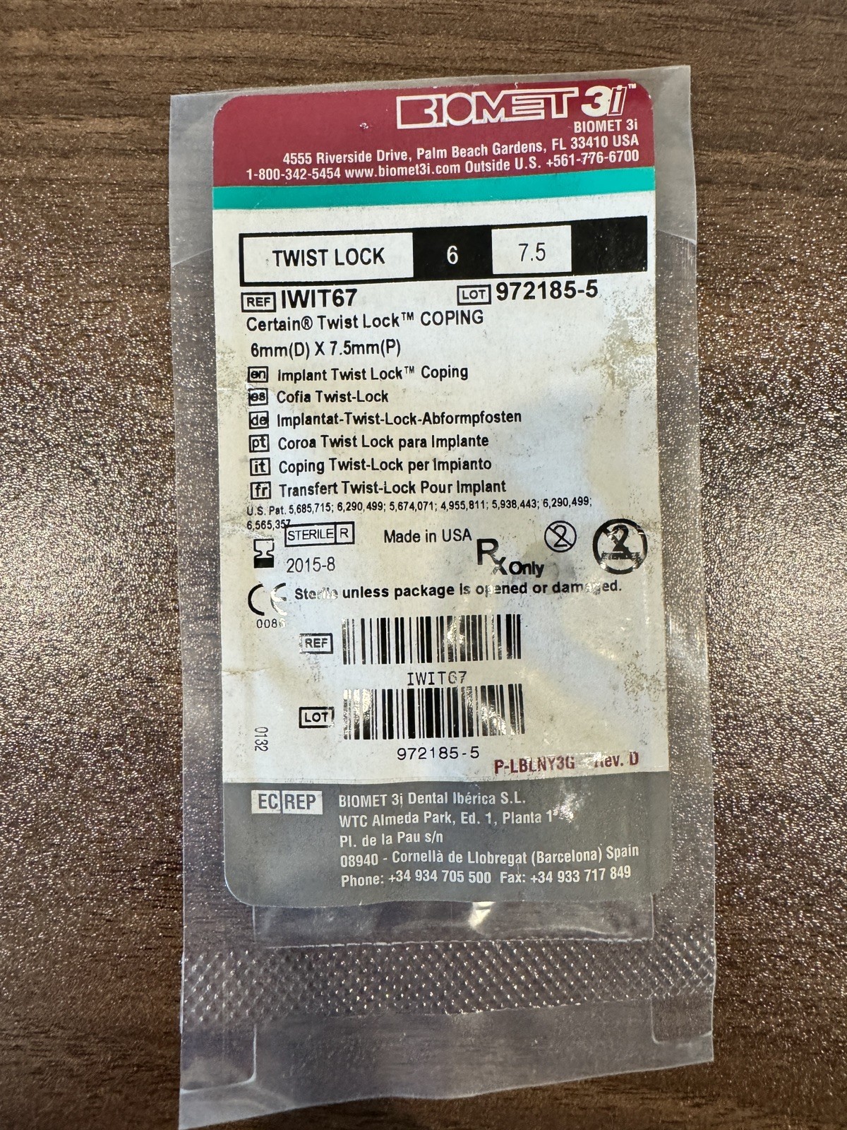 Biomet 3i Certain Twist Lock Coping – 6mm (D) x 7.5mm (P)