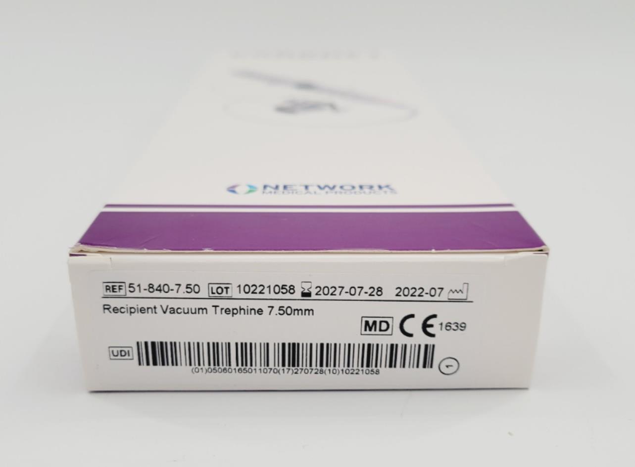 Network Medical 51-840-7.50 Recipient Vacuum Trephine 7.50mm EXP 07-2027