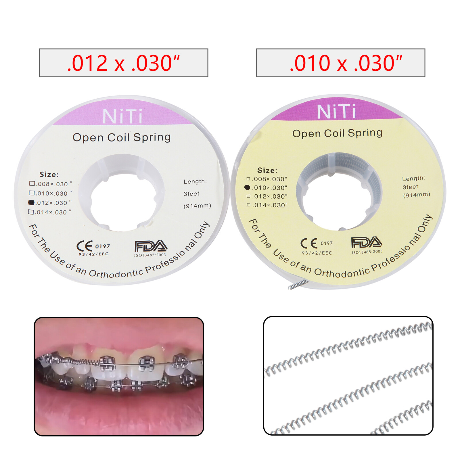 Dental Orthodontic Niti Open Coil Spring Spool Dia.0.010/0.012 *030 ” inch 914mm
