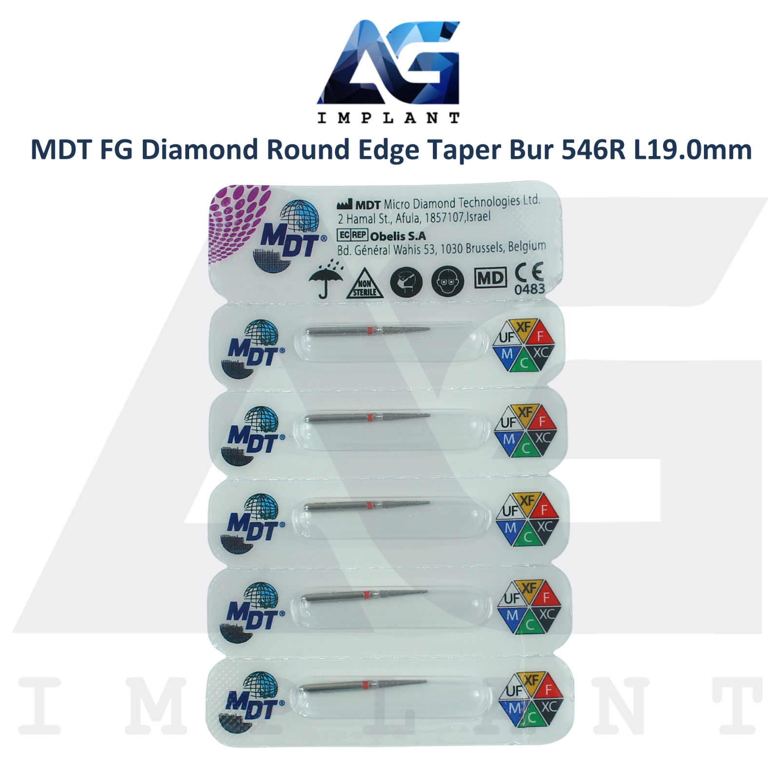 MDT Dental FG Diamond Coated Round Edge Taper Bur 546R L19.0mm Efficient Cutting