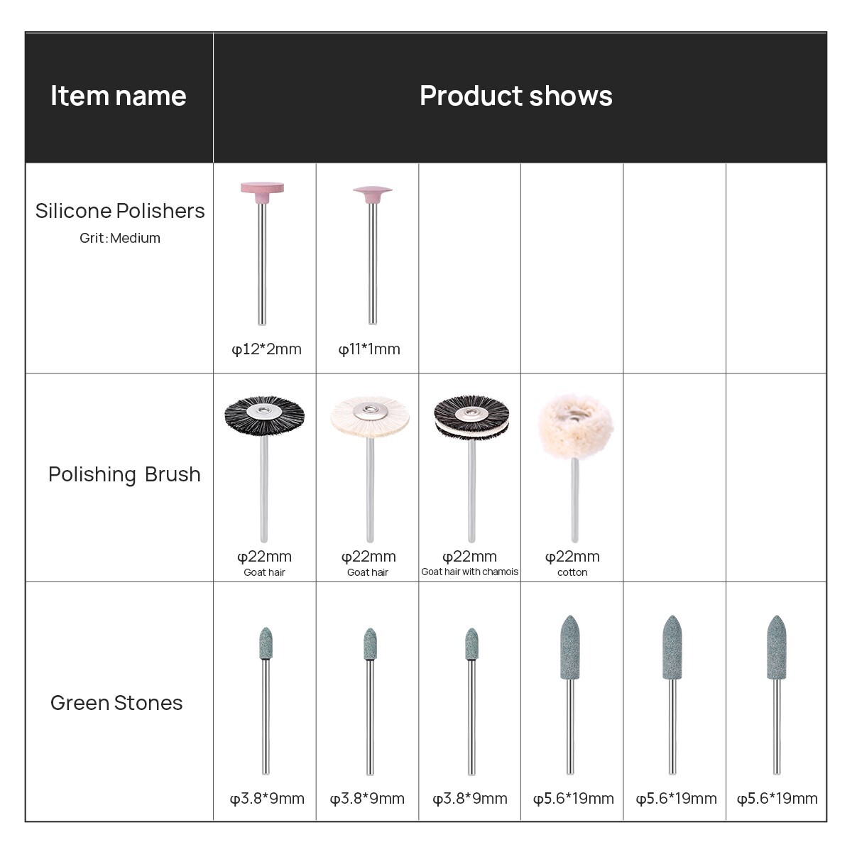 Dental Diamond Burs Polishing Brushes HP Polishers Stone Silicon Wheel Discs Kit