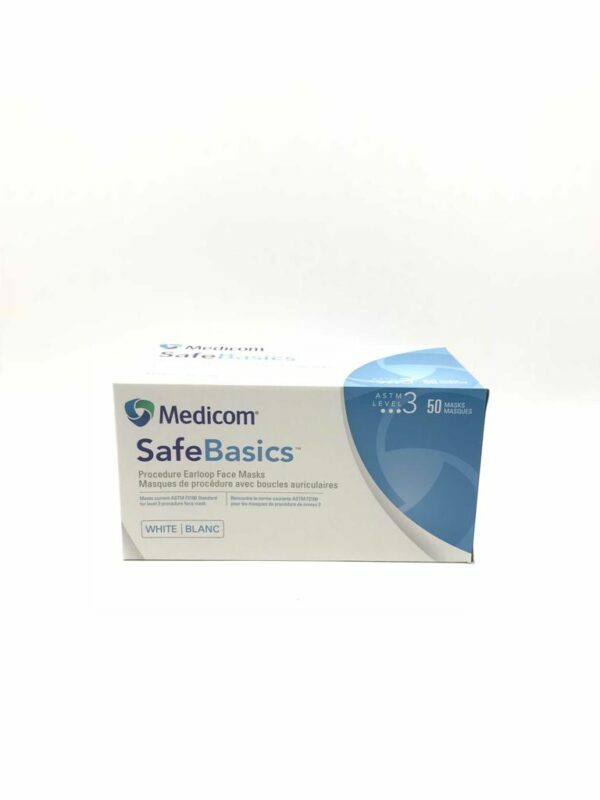 MEDICOM SAFEBASICS FACE MASKS, LEVEL 3, WHITE, 50/BX, 10 BX/CASE, I CASE, 2150