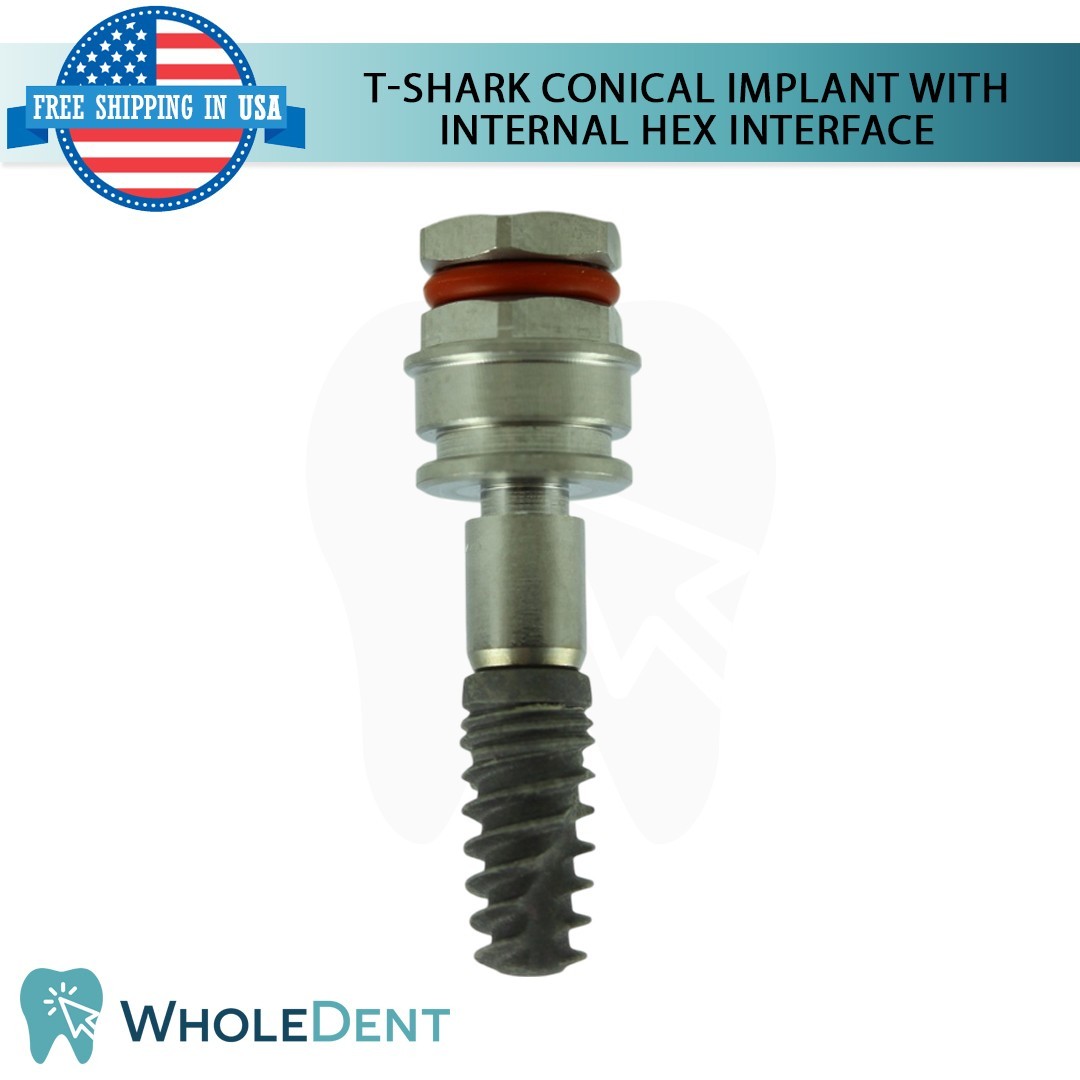 1x Dental T-shark Conical Fixture with Int Hex Connection Titanium Sterile SLA