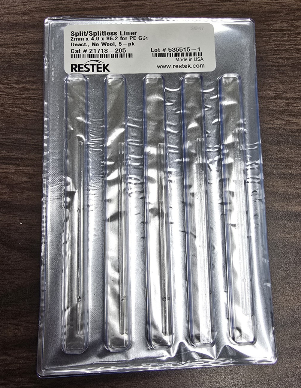 Restek Straight Inlet Liner, 2.0 mm x 4.0 x 86.2, Standard Deactivation, 5-pk
