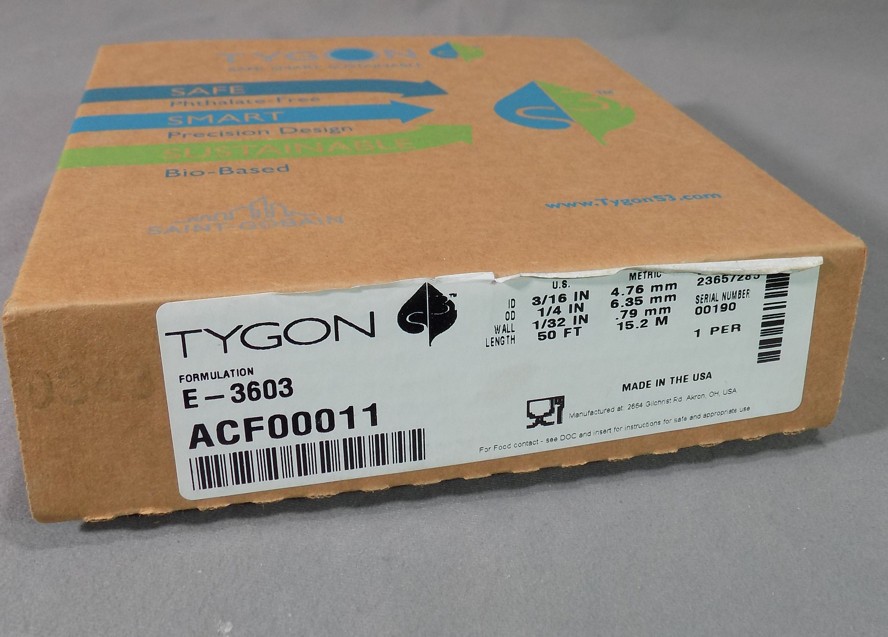 Tygon Tubing E-3606 3/16″ ID, 1/4″ OD, 1/32″ Wall Thickness # ACF00011 Pkg-50ft
