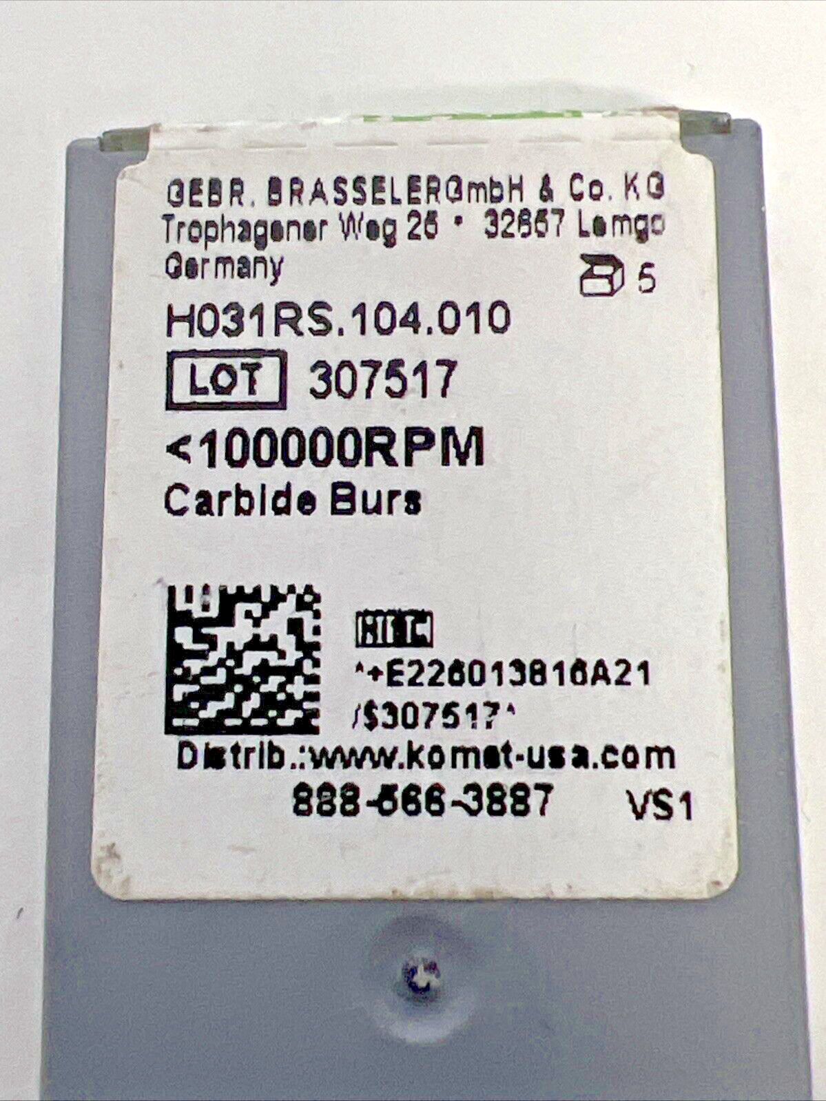 Brasseler Surgical Carbides H031RS. 104.010 Round-End Cross-Cut Fissure (5/Pack)