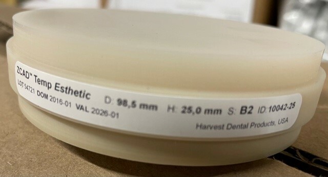 HARVEST Dental ZCAD Temp Esthetic 98,5mm 25mm Various shades milling disc