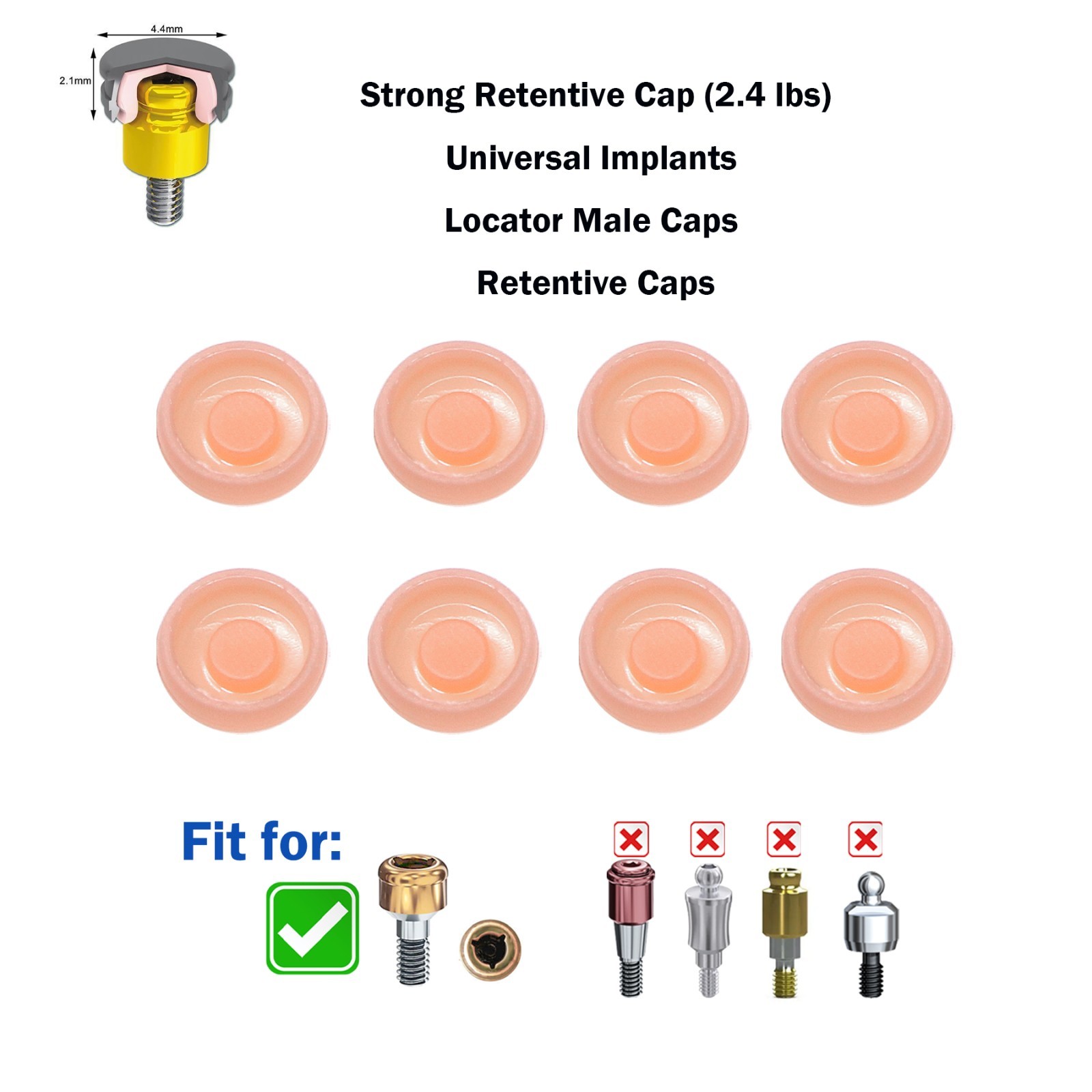 Dental Overdenture Locator Implant Abutment Retention Caps Male Cap Inserts Set