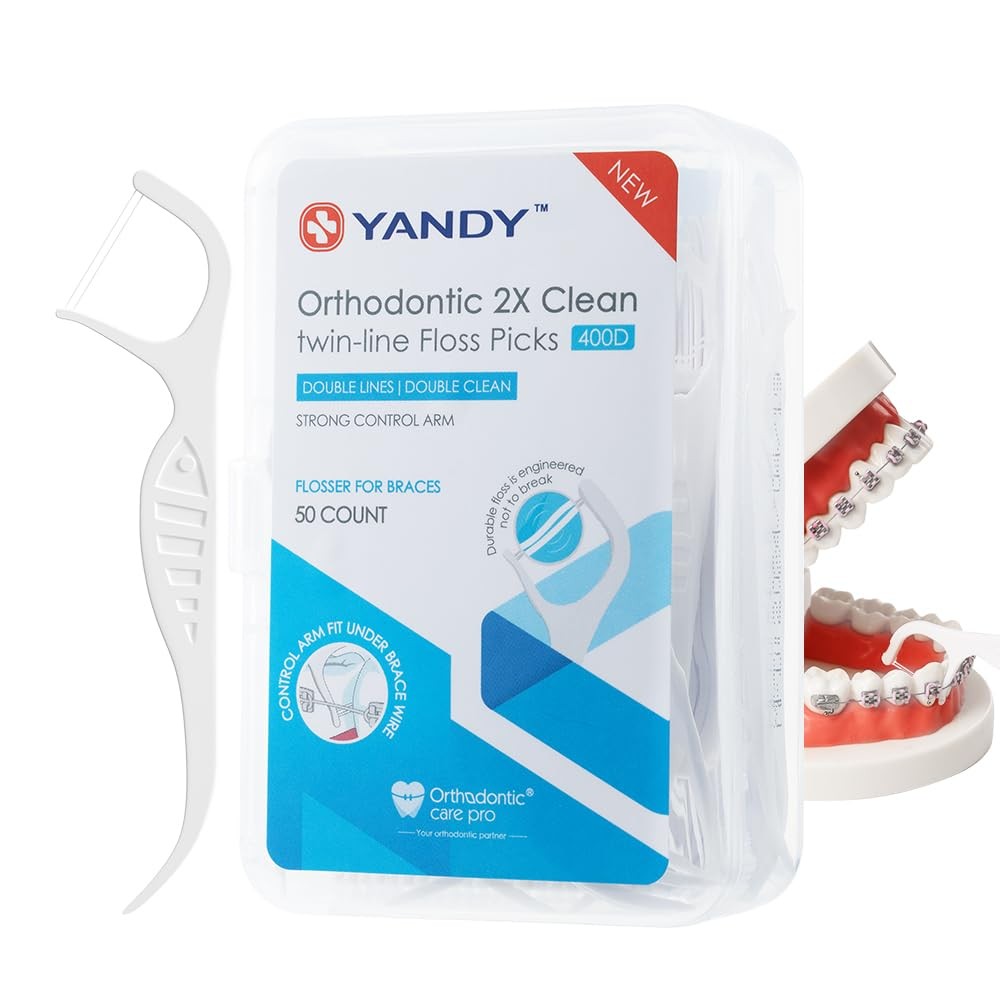 YANDY Orthodontic Flossing Sticks Designed for 50 Count (Pack of 1), White