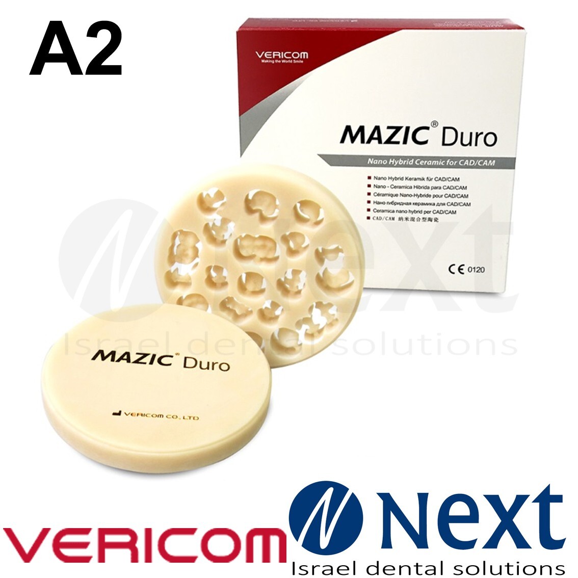 Dental Vericom MAZIC Duro Nano Hybrid Ceramic for CAD/CAM Ø98 mm L12mm A2 – LT