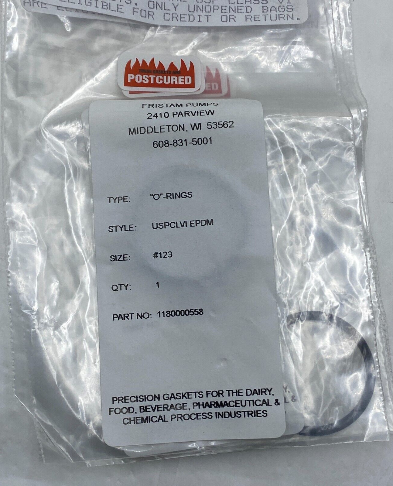 LOT OF 5 NEWMAN USP-210-2107 O-RING SIZE #123 USPCLVI EPDM SANITARY GASKET ✅