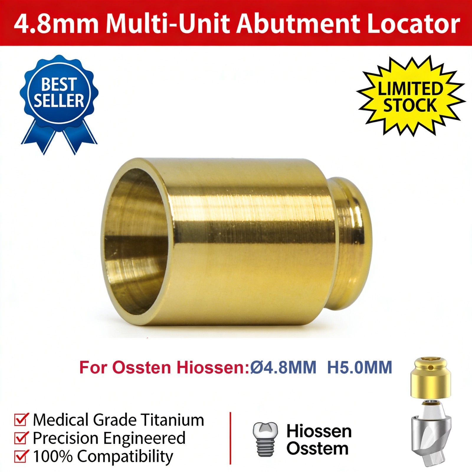 4.8mm Multi-Unit Locator Attachment Abutment Fit Hiossen/Nobel/3.0/5.0mm GH