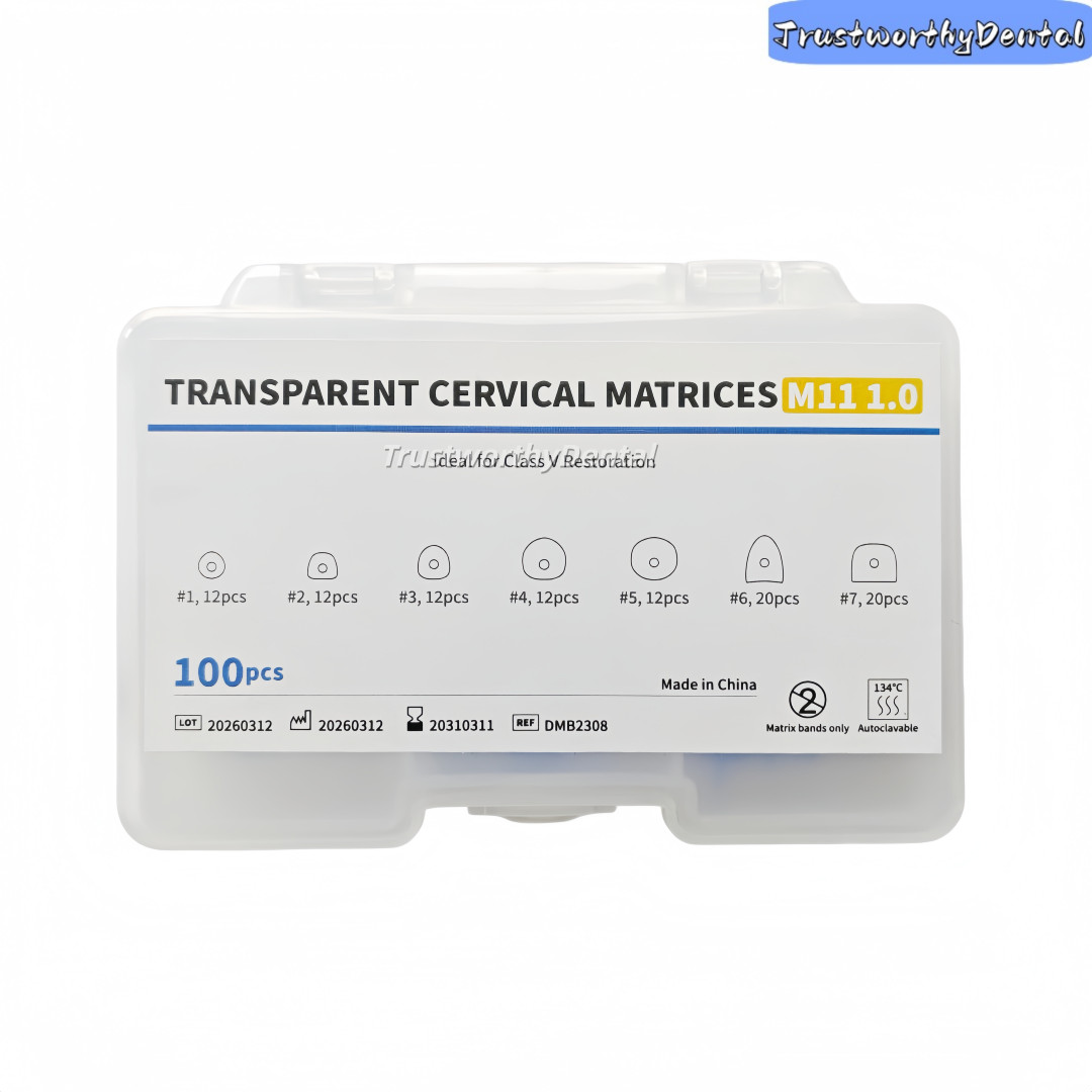 Dental Matrix Forms Cervical Matrices Transparent Blue Handle Class V Cure-Thru