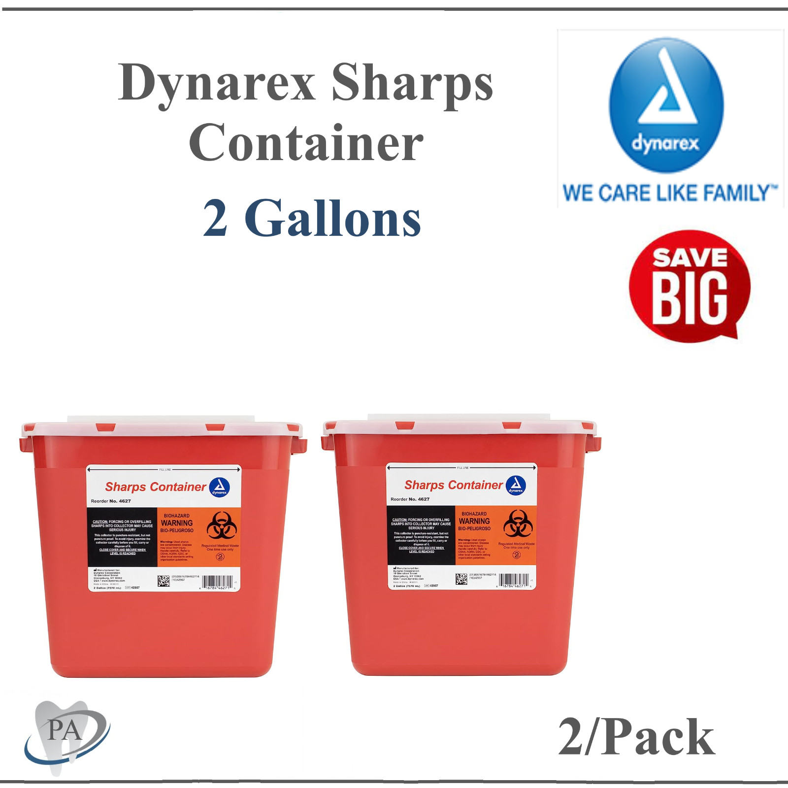 2 Pack / Sharps Container 2 Gallon Biohazard Needle Disposal Dental Tattoo