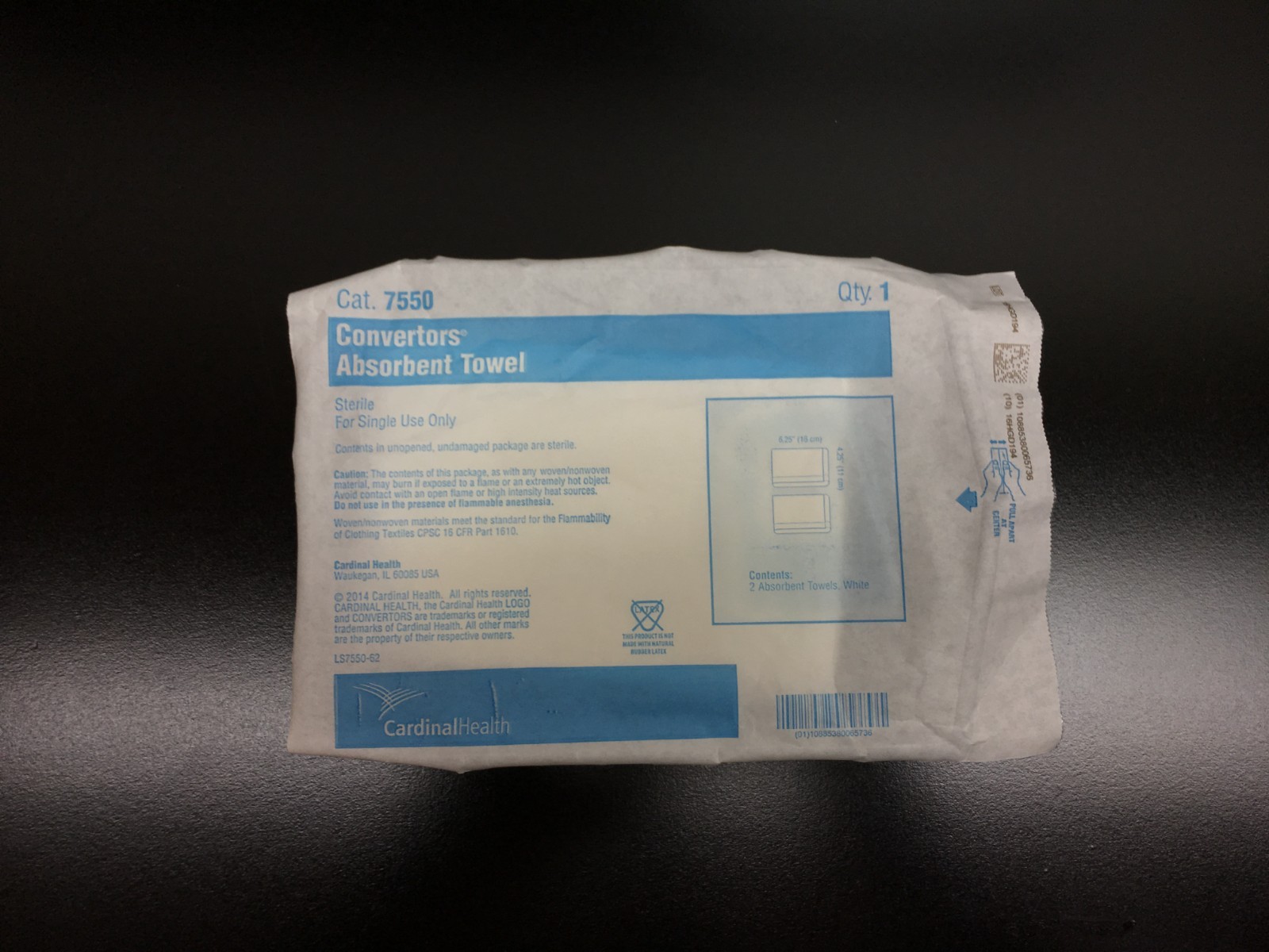 Cardinal Health REF 7550 Convertors Absorbent Towel Sterile Lot 33 PCS