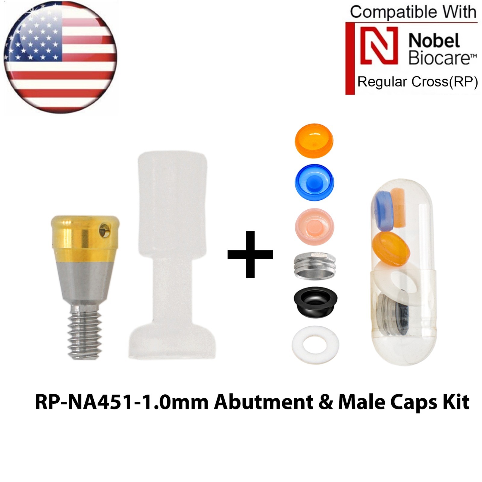 US Dental Locator Abutment Fits Nobel Active NP/RP 1-5.0mm GH & Male Caps Kit