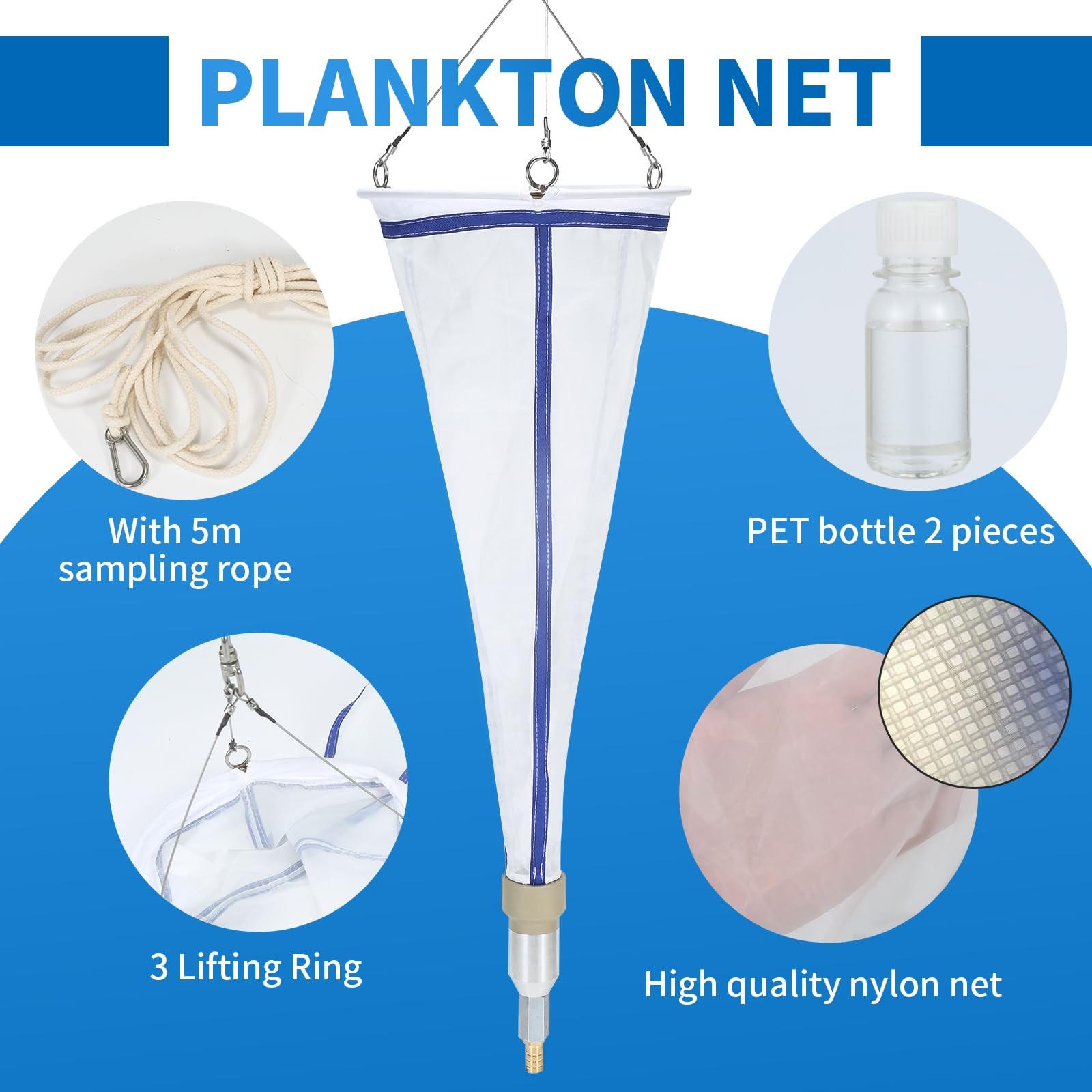 Plankton net; Water Quality Test Freshwater and Marine Aquatic 7.87inch, blue