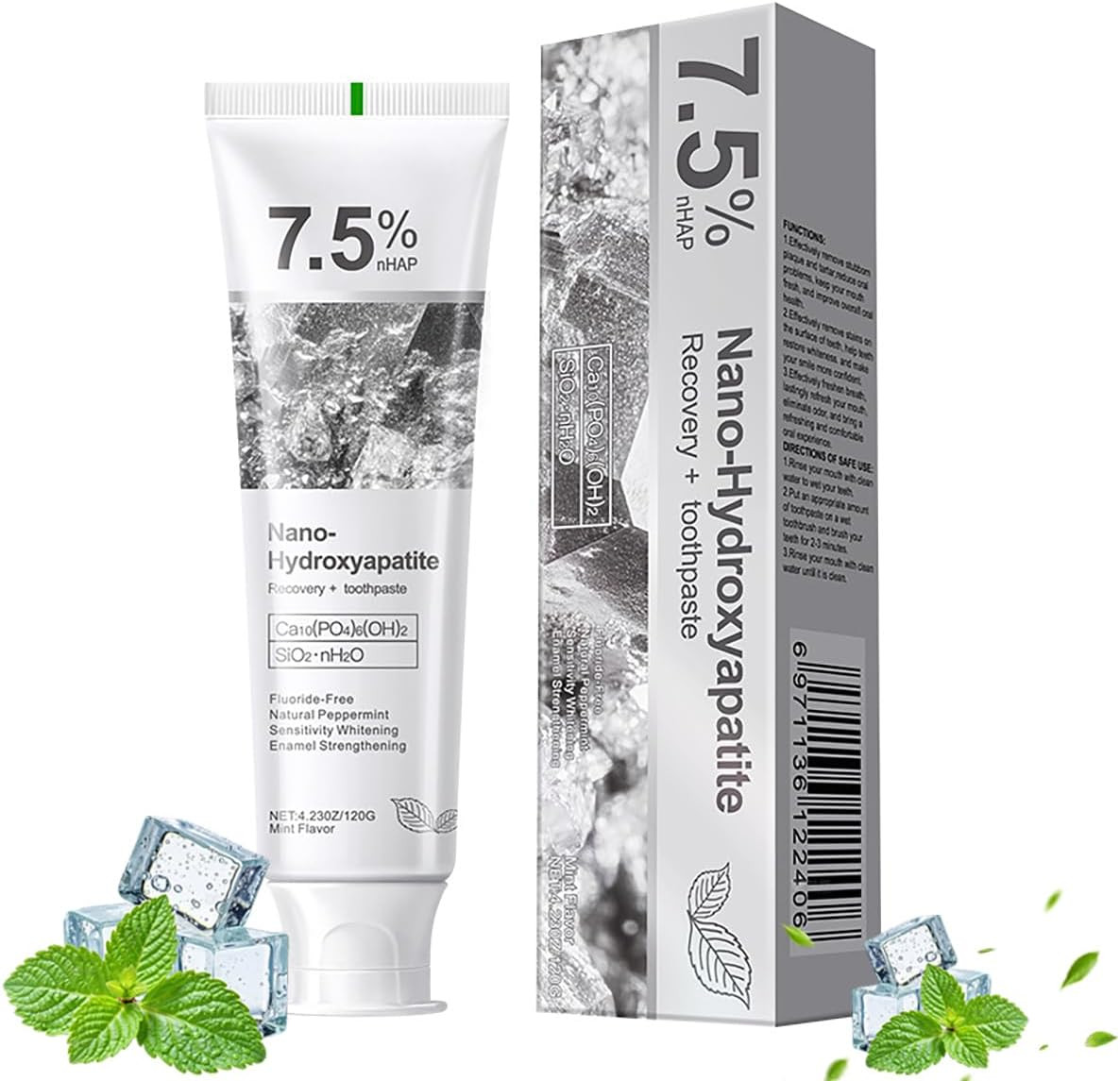 Hydroxyapatite Toothpaste 7.5% Sensitive Teeth Repair Mint 120g