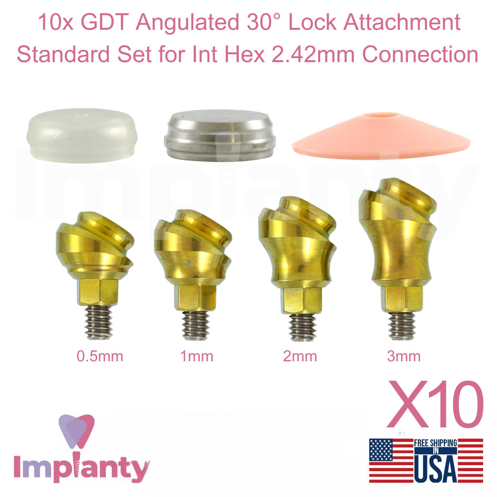 10x Dental Angulated 30° Lock Attachment Standard Set Titanium Int Hex 2.42mm