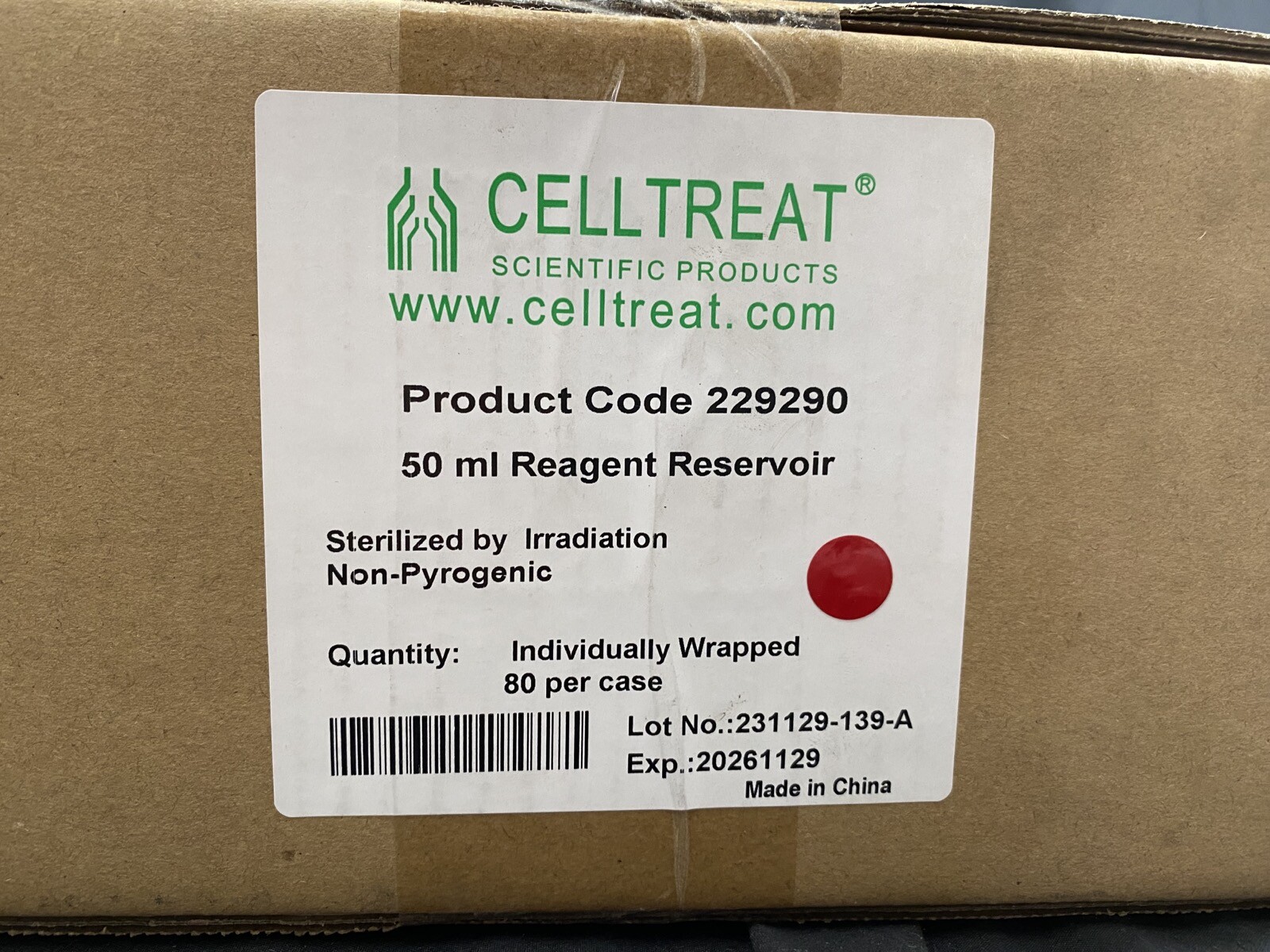 CELLTREAT 50mL Polystyrene Ind Wrapped Sterile Reagent Reservoir 229290 (80/Cs)
