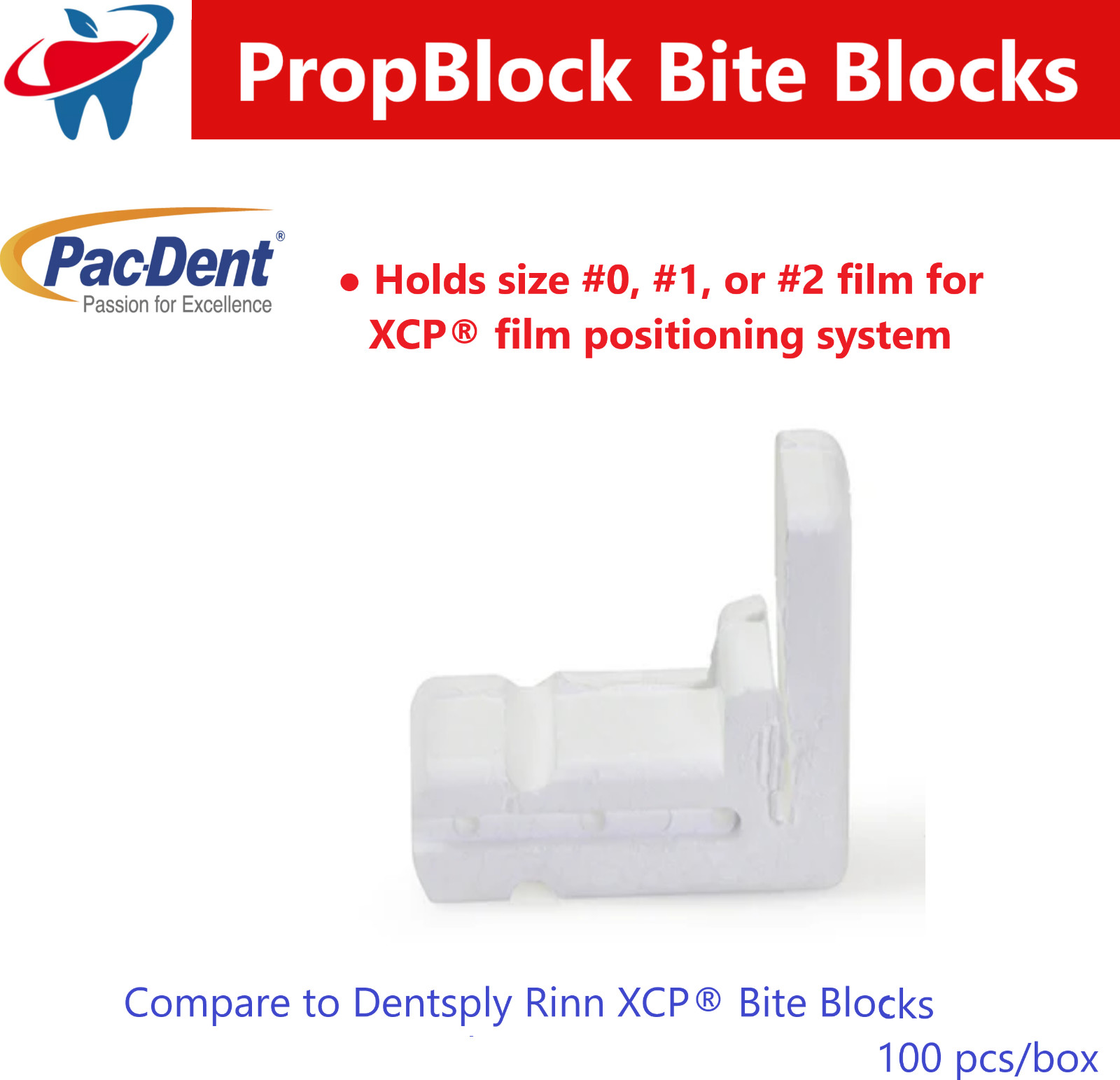 Dental X- Ray Rinn XCP Film Bite Blocks, Disposable Holds size #0, #1, #2 100/Bx