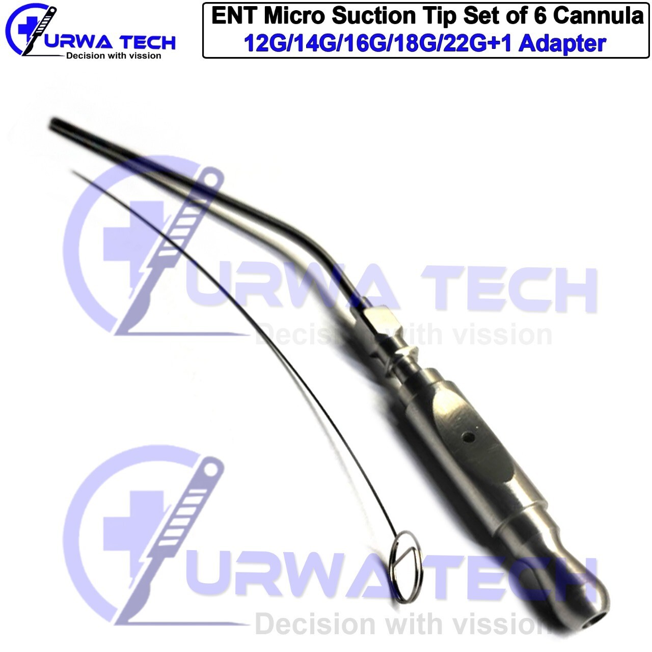 ENT Micro Suction Tip Set of 6 Cannula 12G/14G/16G/18G/20G/22G with Adapter