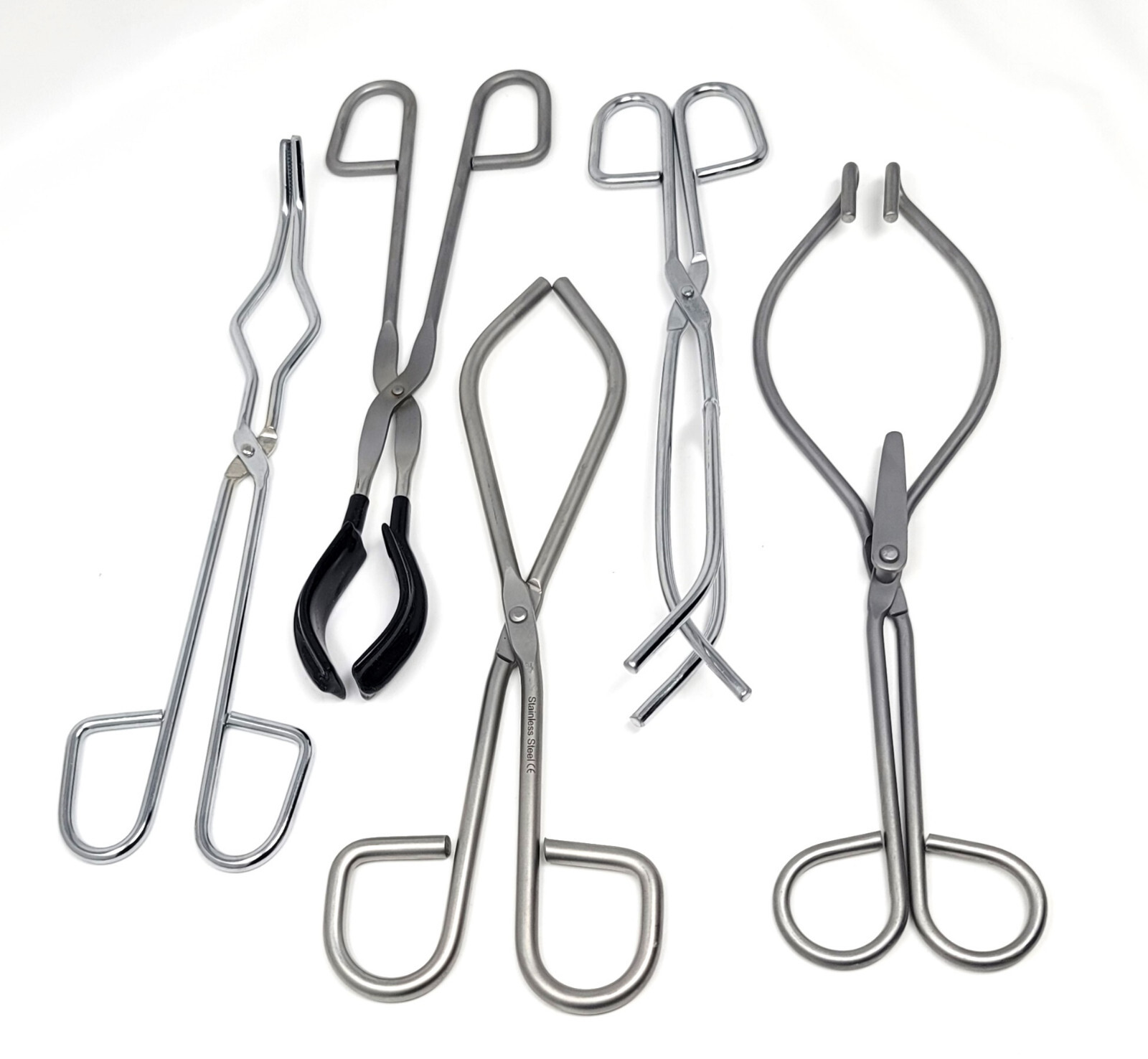 Set of 5 All Purpose Heavy Duty Beaker Crucible Holding Tongs Stainless Steel