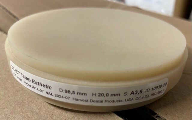 HARVEST Dental ZCAD Temp Esthetic 98,5mm 12-20mm Various shades milling disc