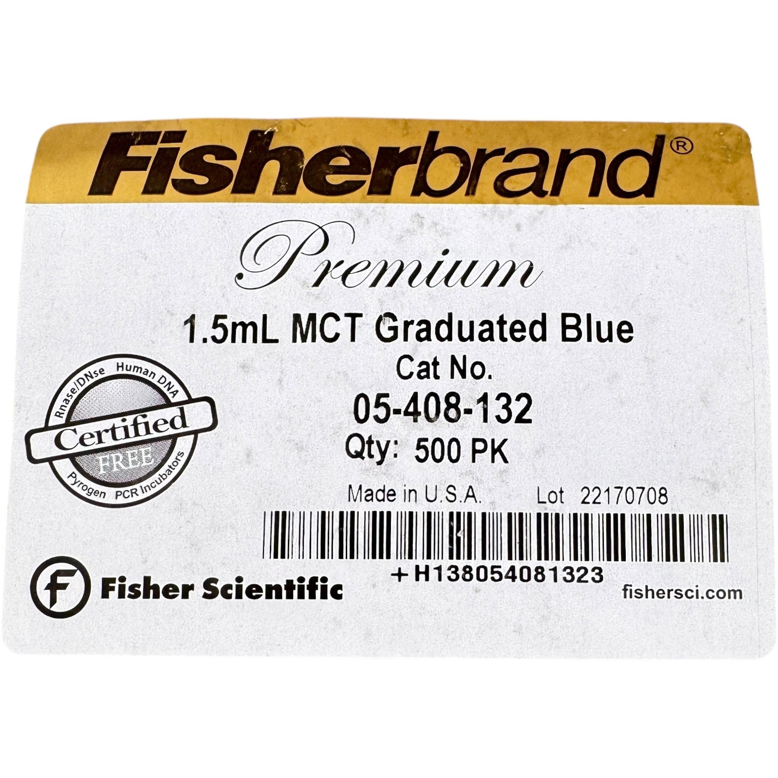 Fisherbrand Premium Cat No 05-408-132 MCT Graduated Blue 1.5mL 500PK