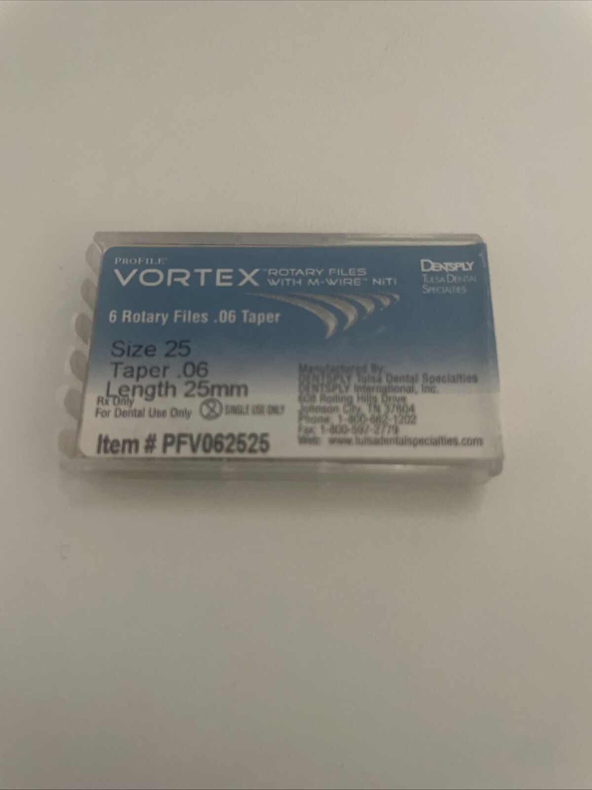 Dentsply Tulsa Dental Vortex Blue 25mm .06 Taper rotary files 6/pk Size 25