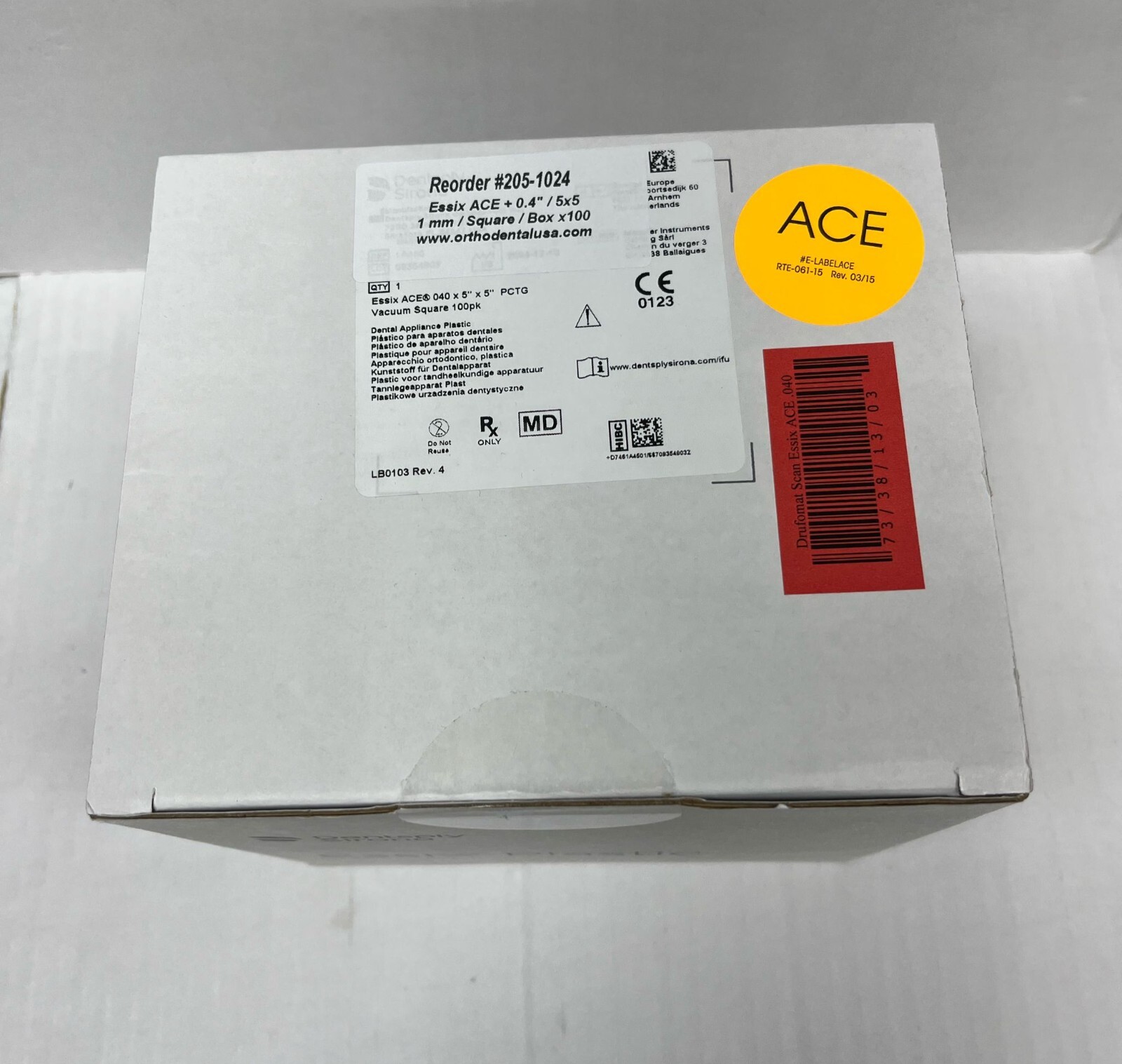Essix ACE vacuum FORMING SHEETS Retainer .040″/ 5″ SQUARE box 100 pcs 205-1024