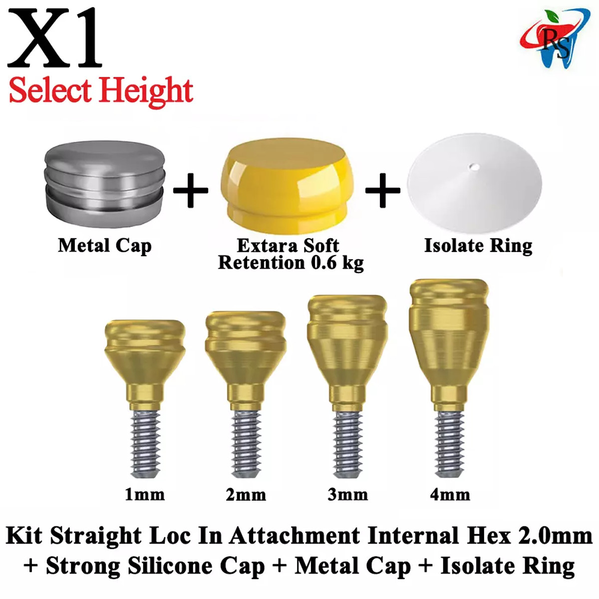 1x Kit Straight Loc In Attachment Int Hex 2.0 Extra Soft Silicone Metal Cap Ring
