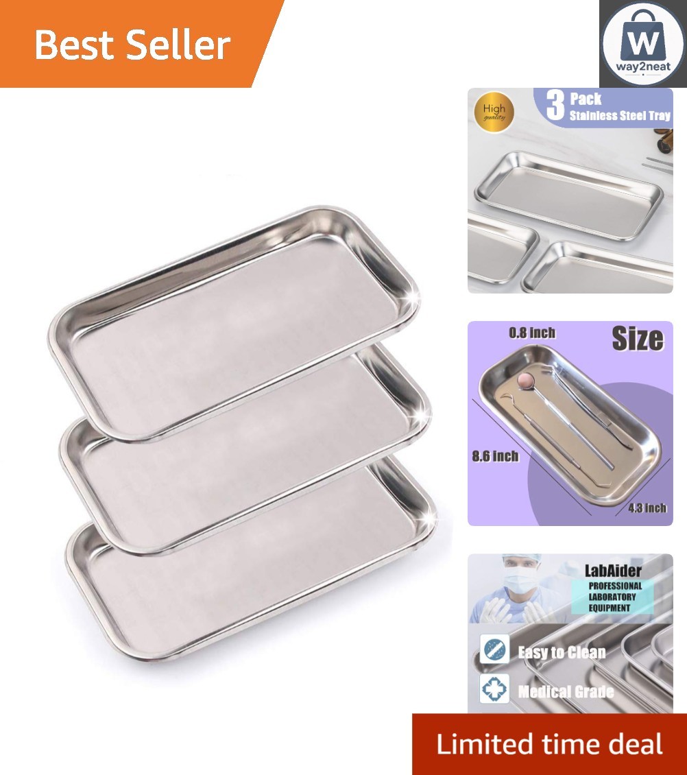High-Grade Stainless Steel Trays – 3 Pack, Easy Clean, Multipurpose 8.6″ x 4.3″