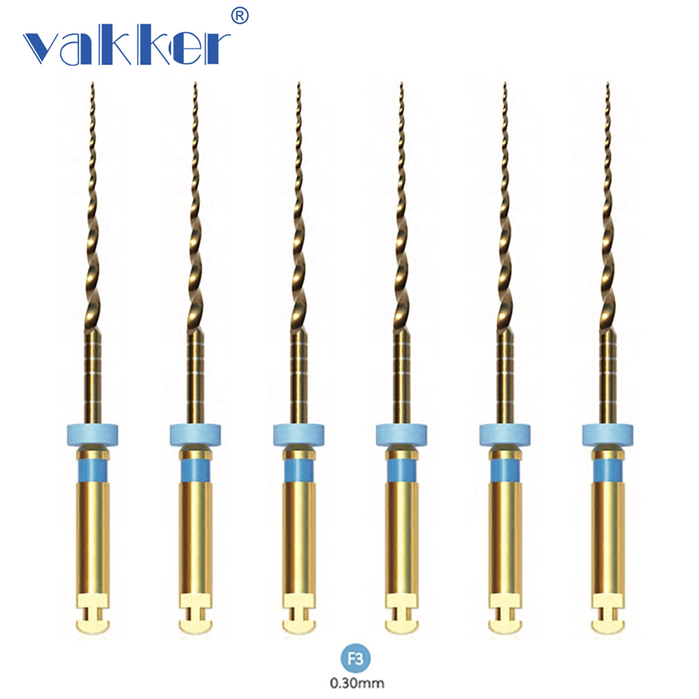6/pk Vakker Dental Endo Rotary Files NITI Gold Taper Files Assorted 21/25/31mm