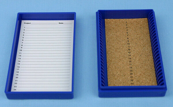 Heathrow Scientific HS15989A 25-Place Cork-Lined Microscope Slide Boxes, Blue
