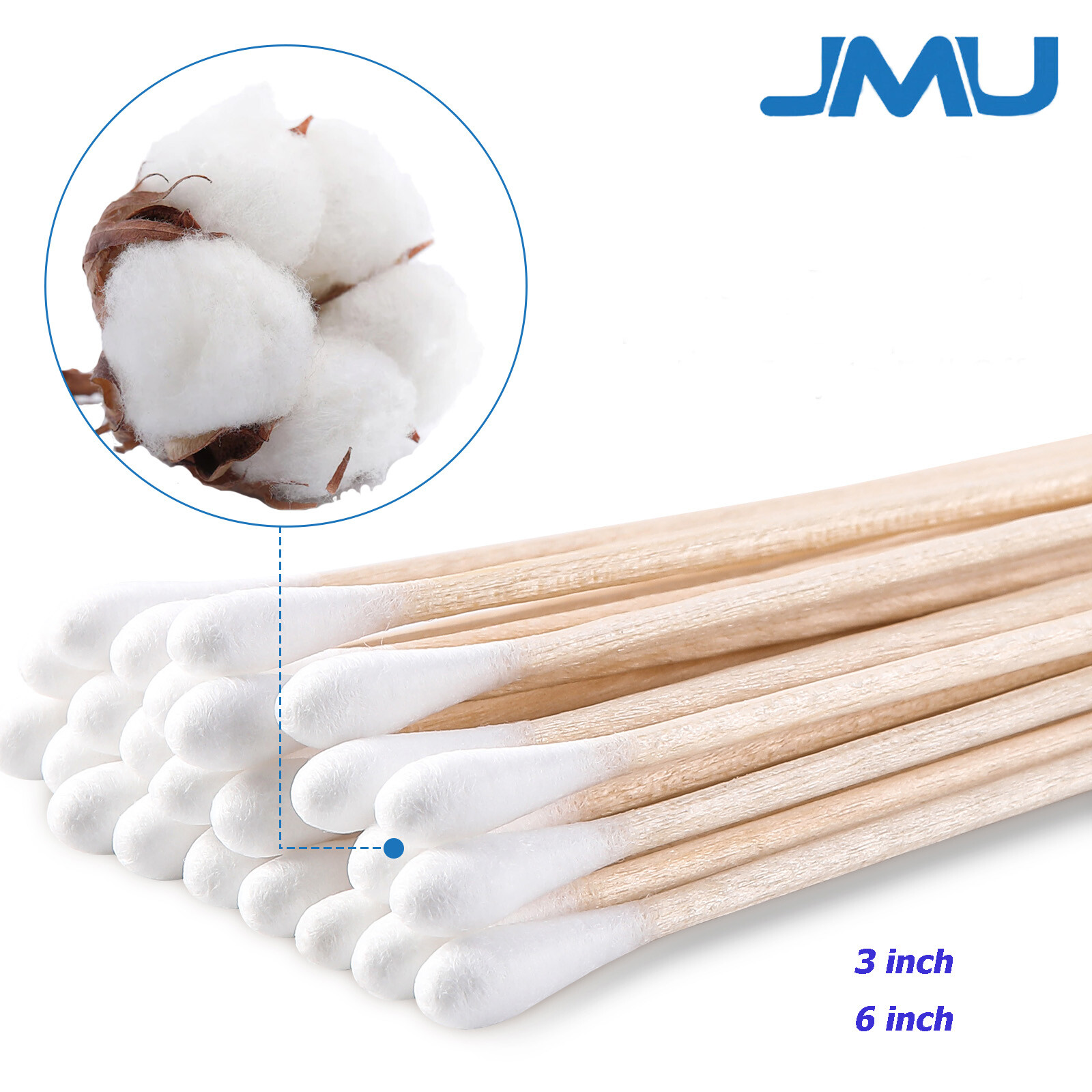 JMU Medical 3″ 6″ Cotton Swabs Q Tip Cotton Tipped Applicators Wooden Handle