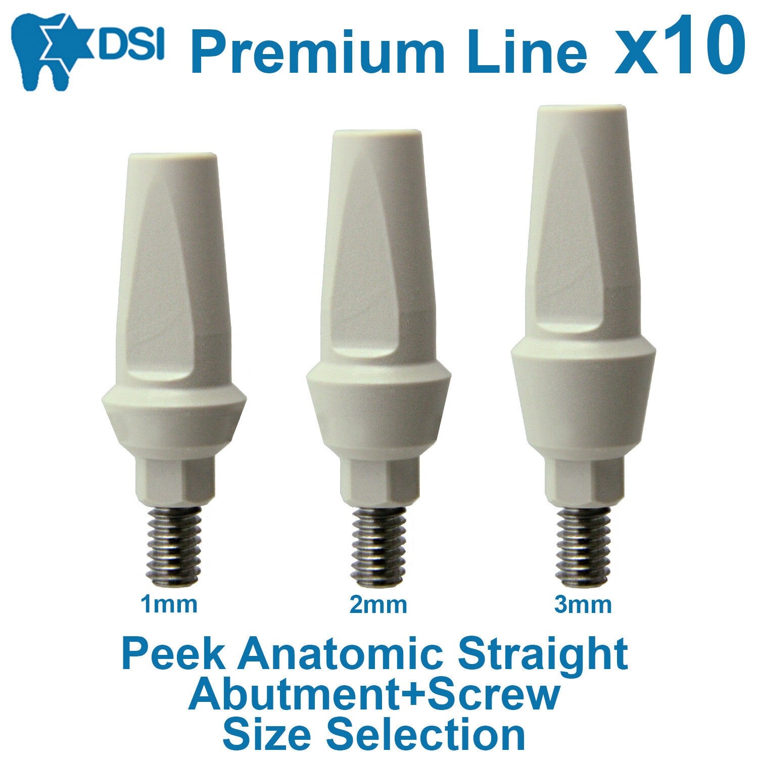 10 DSI Dental Fixture PEEK Anatomic Straight Adapter Head Restoration 1-3