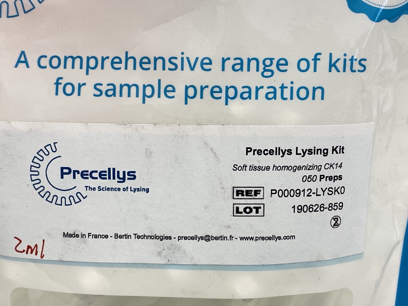 (50/Pk) PRECELLYS CK-14 Lysing Soft Tissue Grinding 50-Prep 2mL Tubes 1.4mm Bead