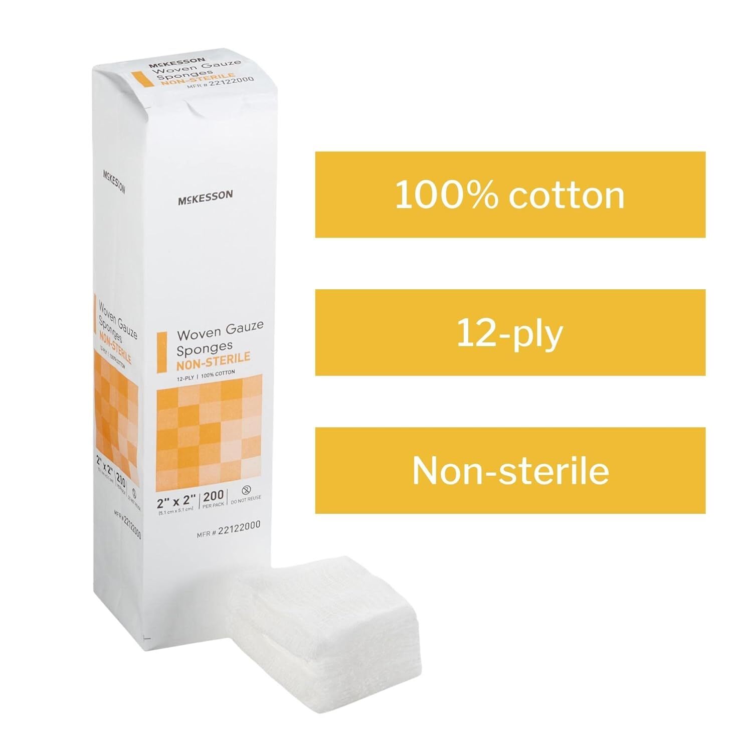 McKesson Woven Gauze Sponges 12-Ply 2×2 Non-Sterile 200 per Pack 40 Packs