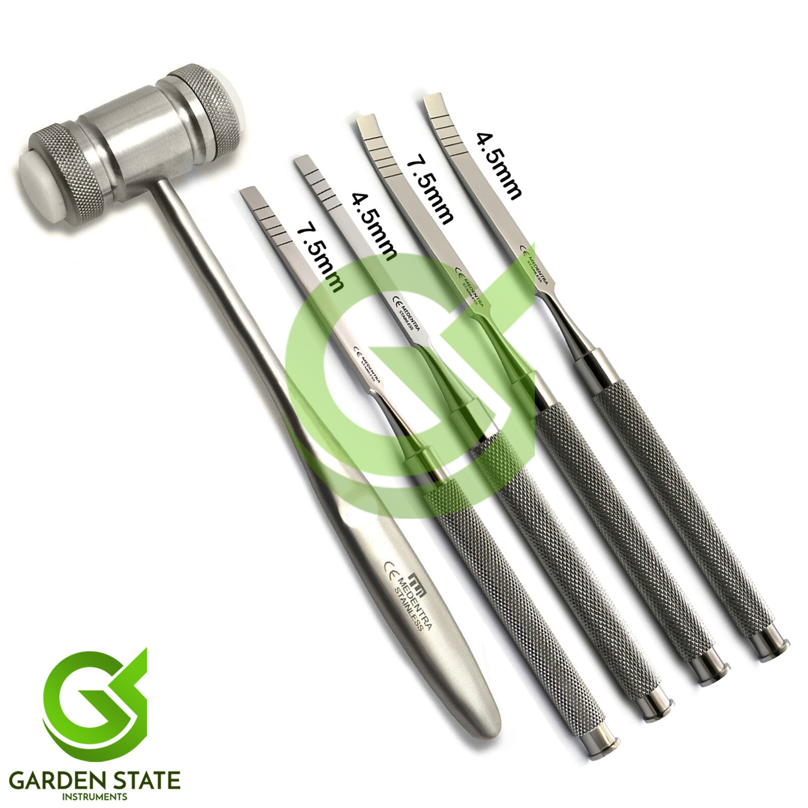 5 Pcs Implant Dental Bone Ridge Splitting Chisels Expansion Mead Mallet Hammer