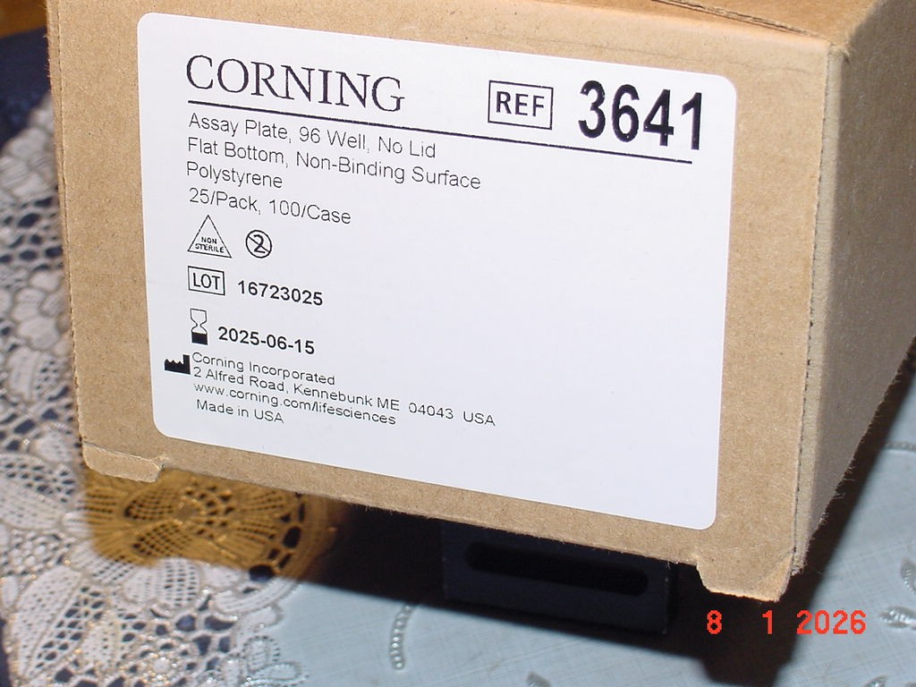Corning 3641 Assay Plate 96 Well Flat Bottom 25/Pack, No Lid, Non Binding, NEW!